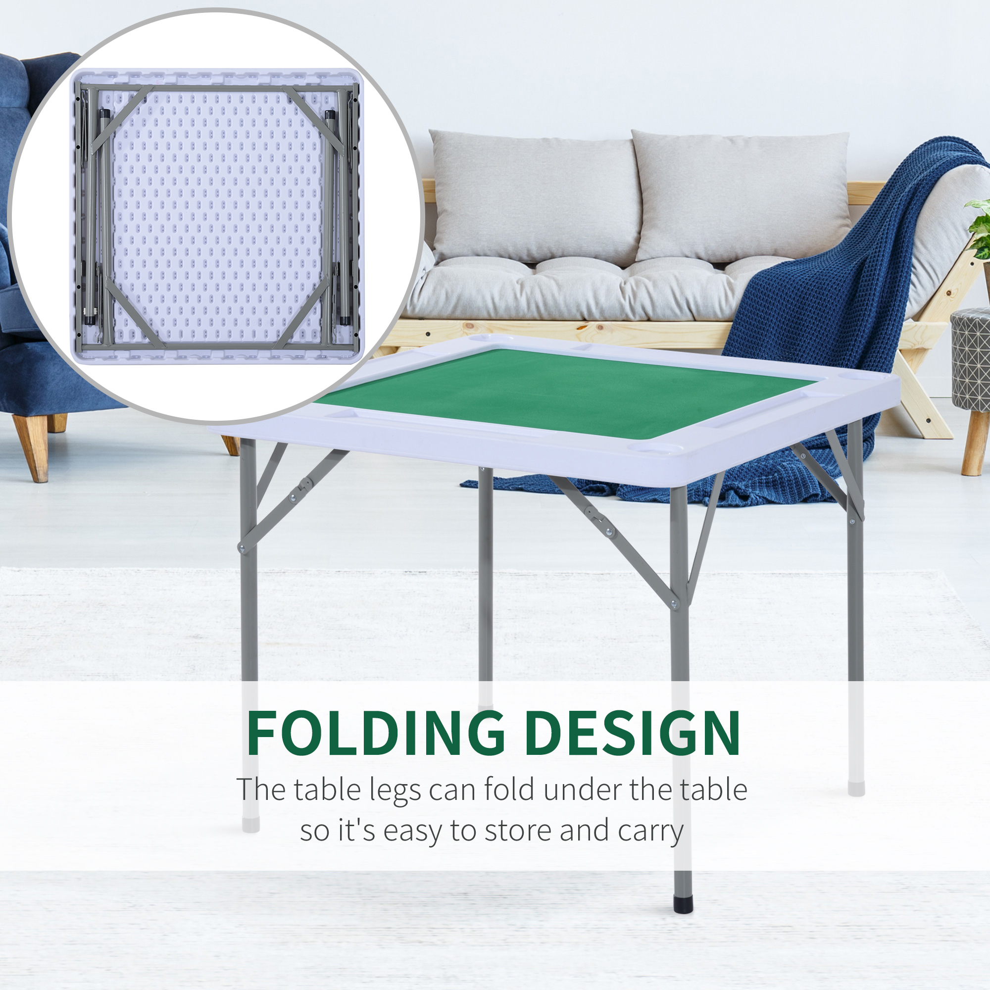 HOMCOM Folding Card Table Mahjong w/ Cup Holders Outdoor
