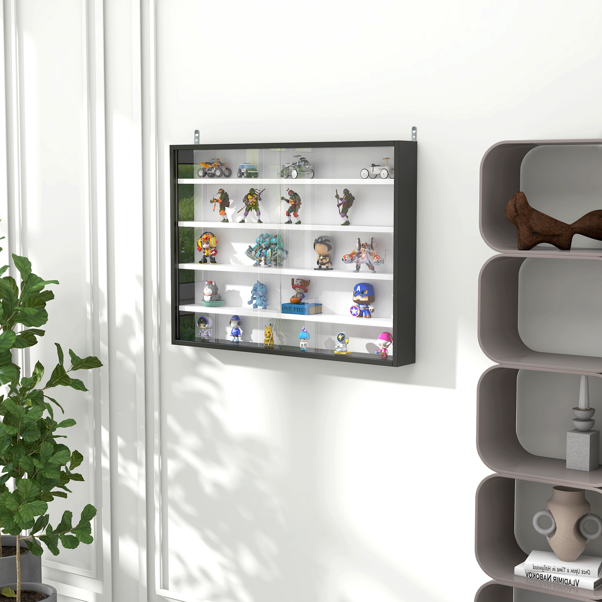 HOMCOM 5-Storey Wall Shelf Display Cabinet, Shot Glass Display Case ...
