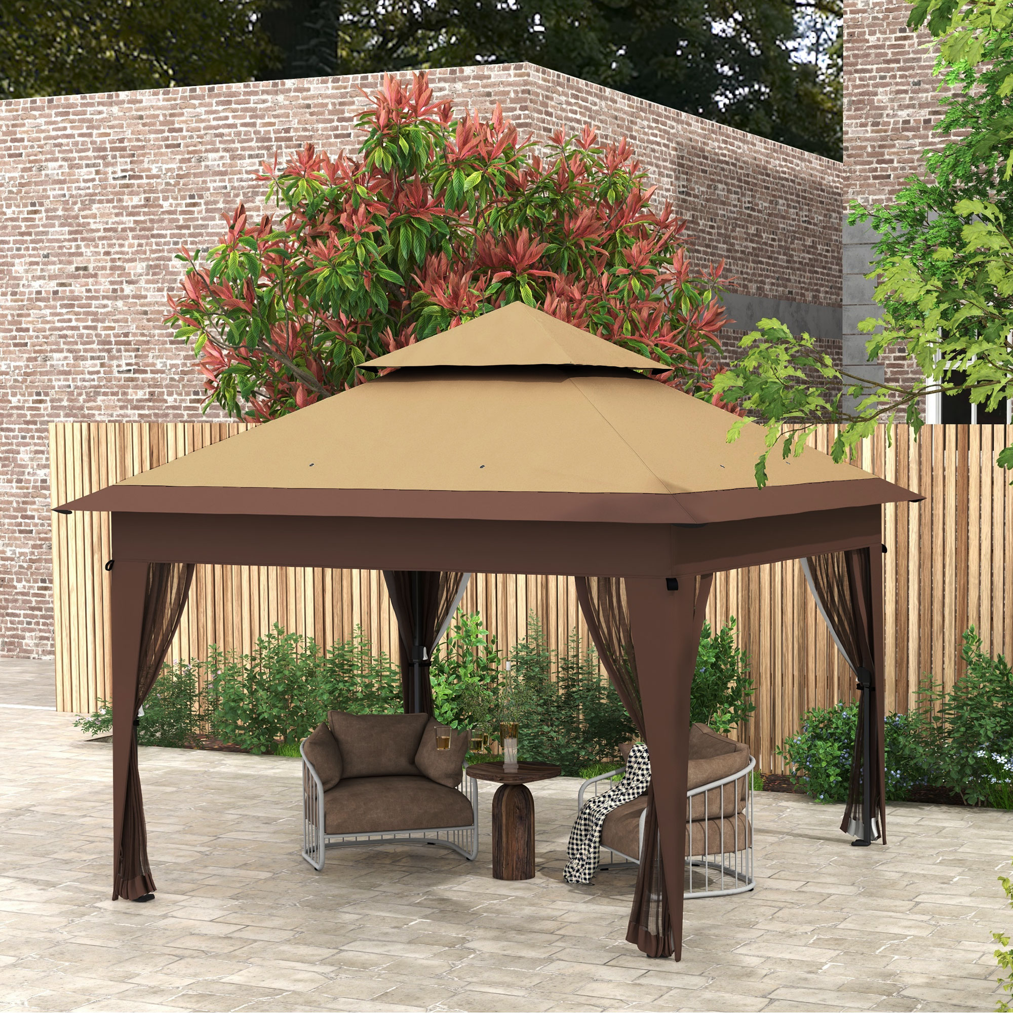 Outsunny 11x11FT Pop Up Canopy with 1-Button Push, Mosquito