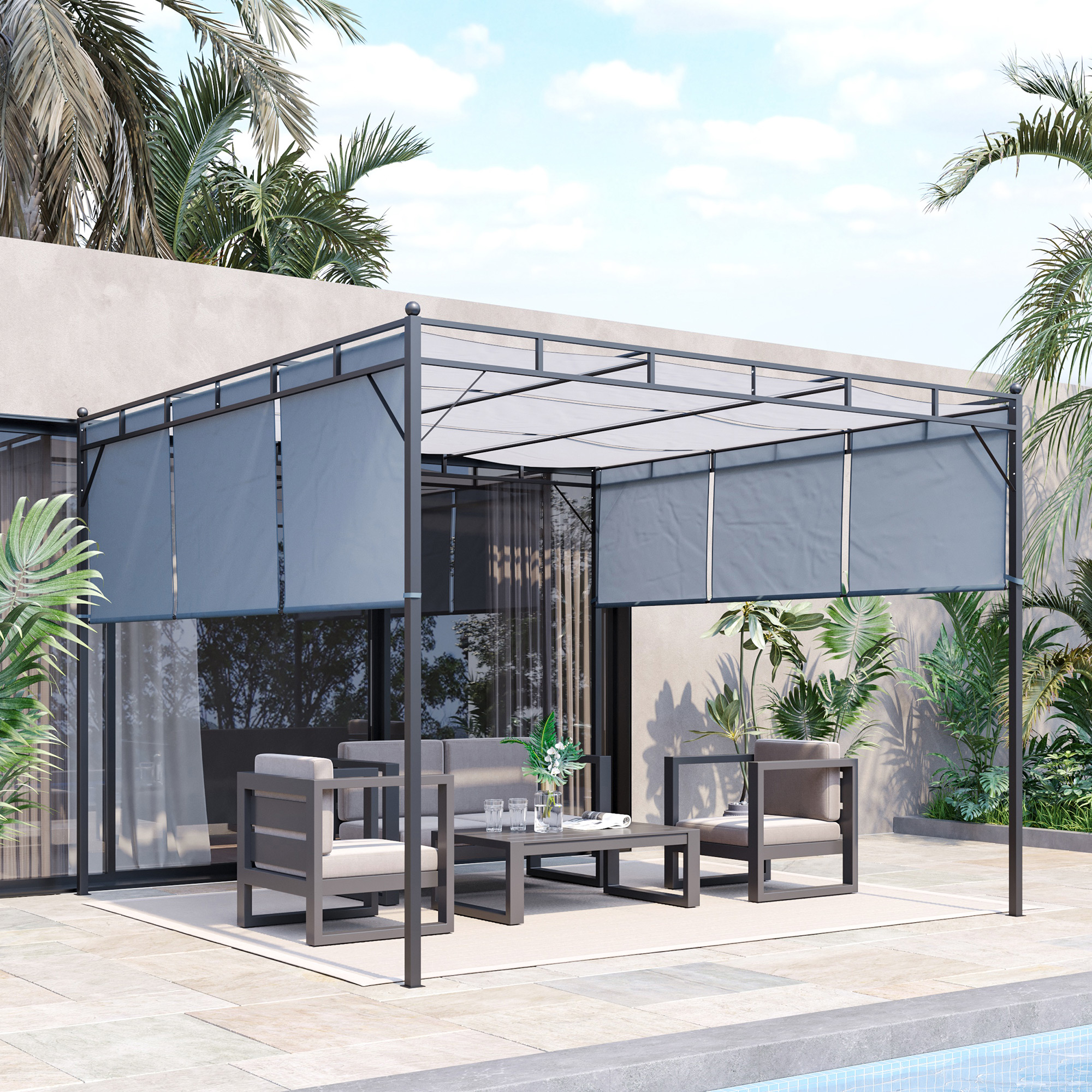 sunnyページ Outsunny 10' x 10' Retractable Pergola Canopy Patio Gazebo