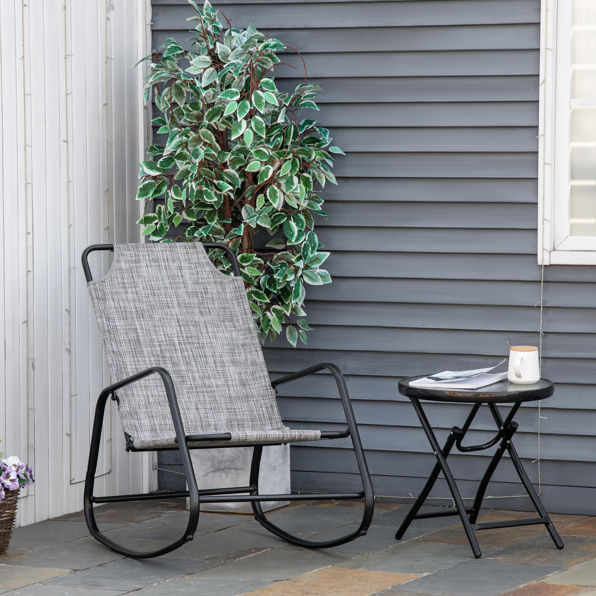 Gardenline Rocker Outsunny Garden Rocking Chair, Outdoor Indoor Texteline Rocker for ...