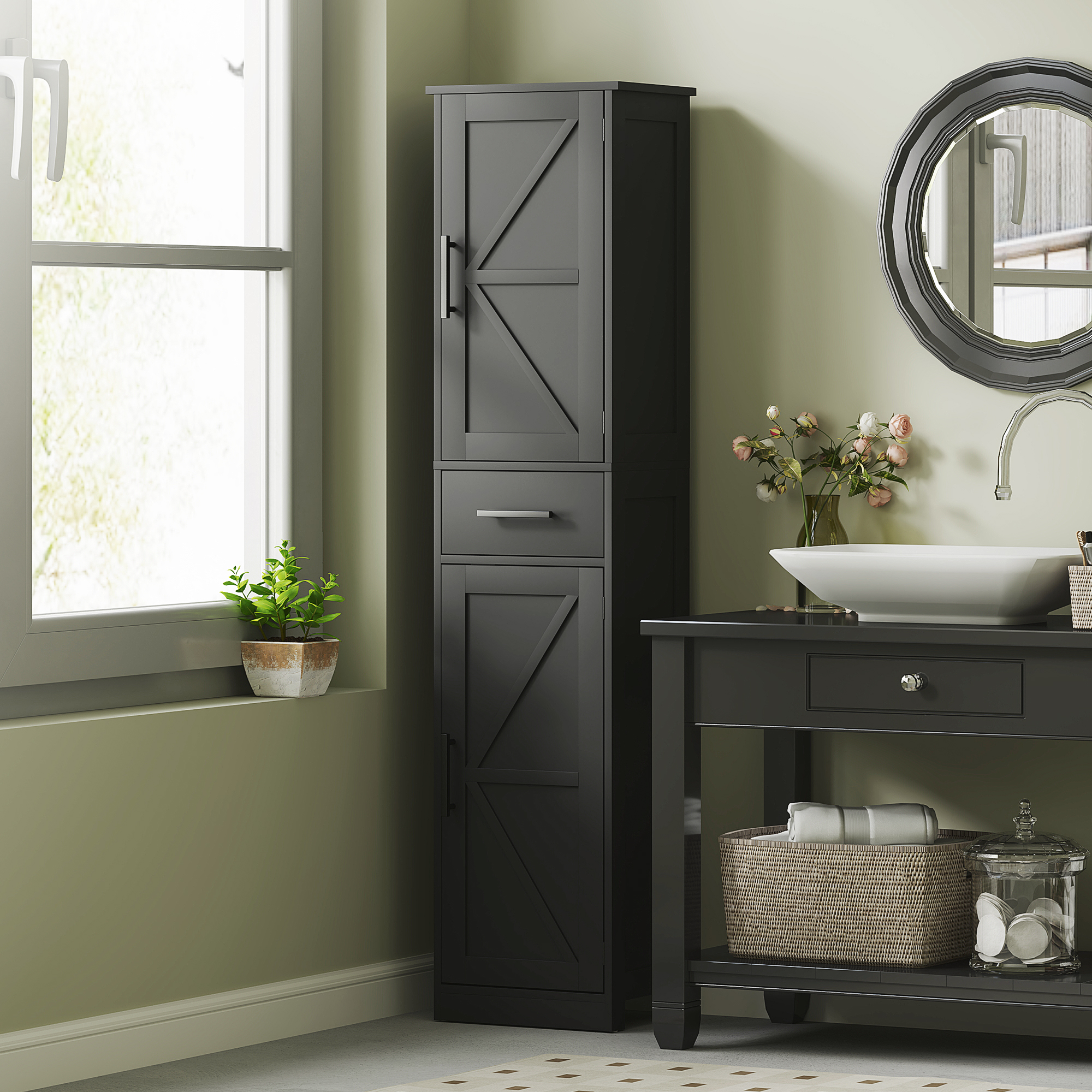 HOMCOM 67" Tall Bathroom Cabinet, Narrow Bathroom Storage Cabinet with ...