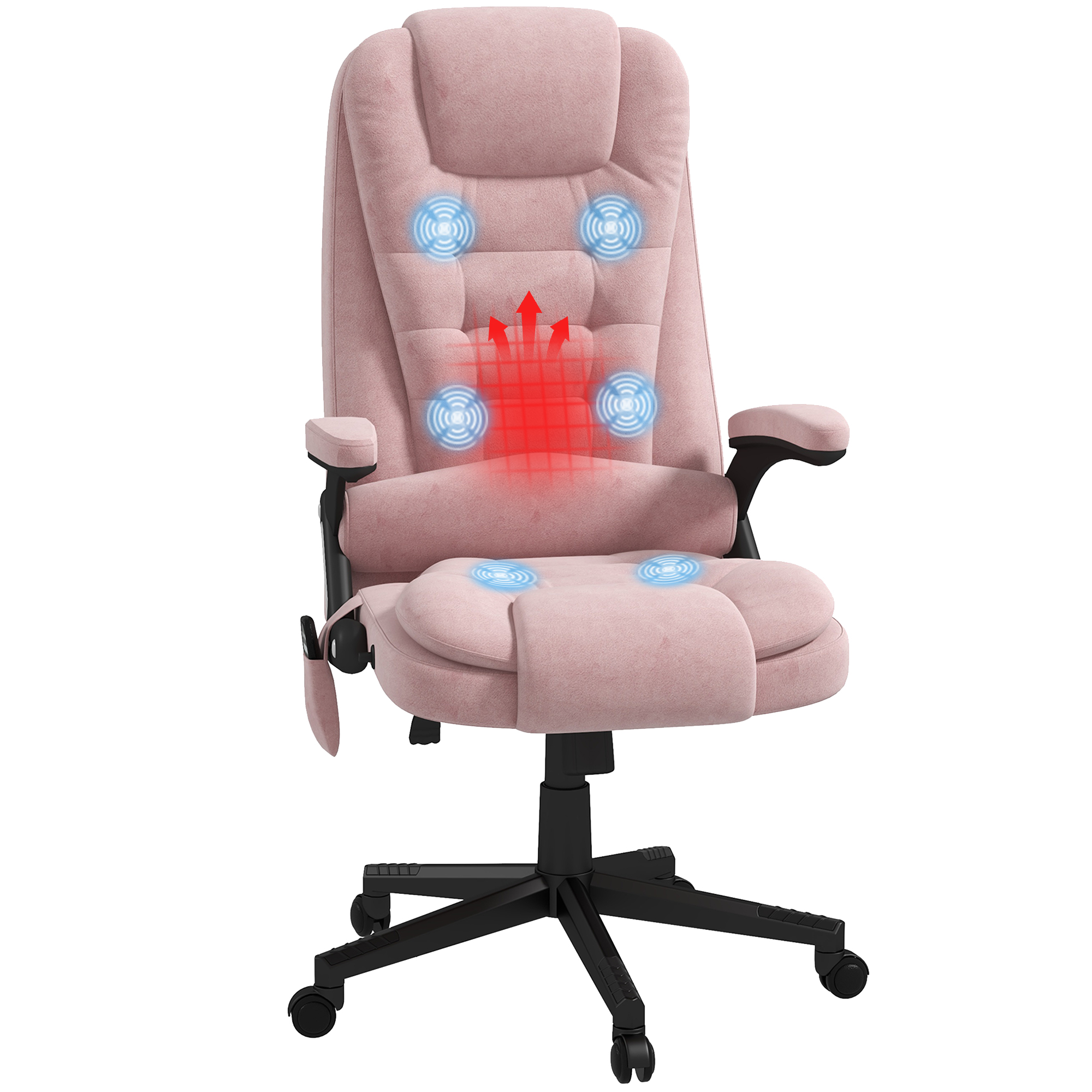 HOMCOM 6 Point Vibrating Massage Office Chair with Heat Velvet High Back Executive Office Chair with Reclining Backrest Padded Armrests and Remote Pink Aosom