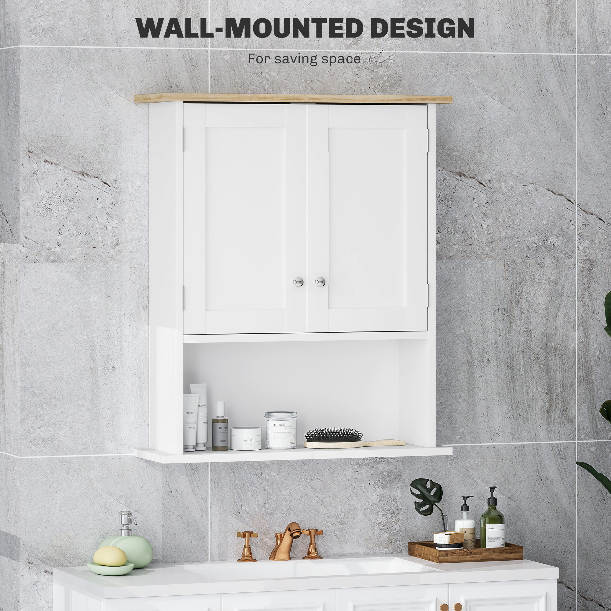 HOMCOM Wall Mounted Bathroom Cabinet, Modern Bathroom Wall Cabinet with 2 Doors and Adjustable Shelf, White 2
