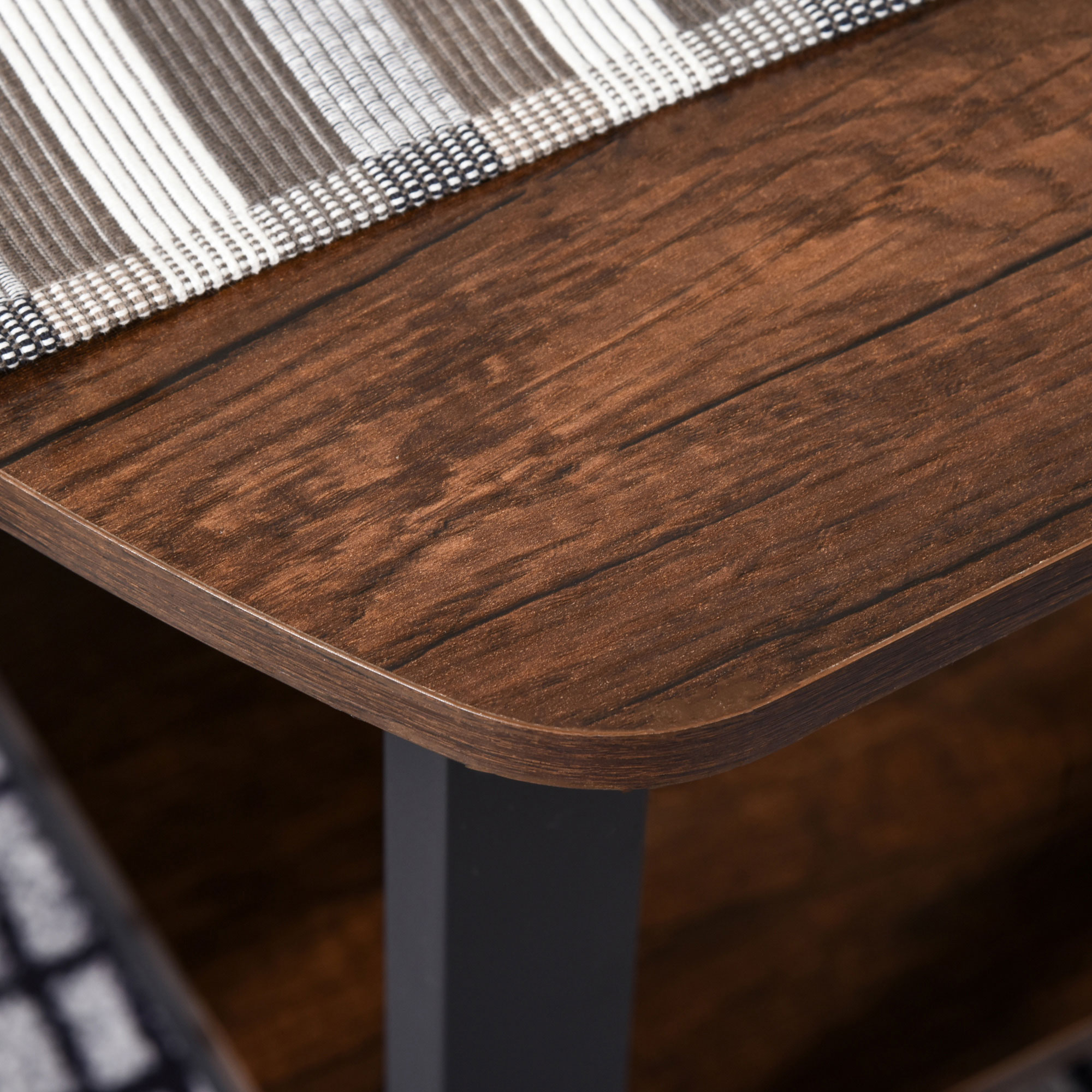 HOMCOM Vintage Industrial Coffee Table with Under-Top Storage Shelves and Rounded Corners, Dark Wood Color 6