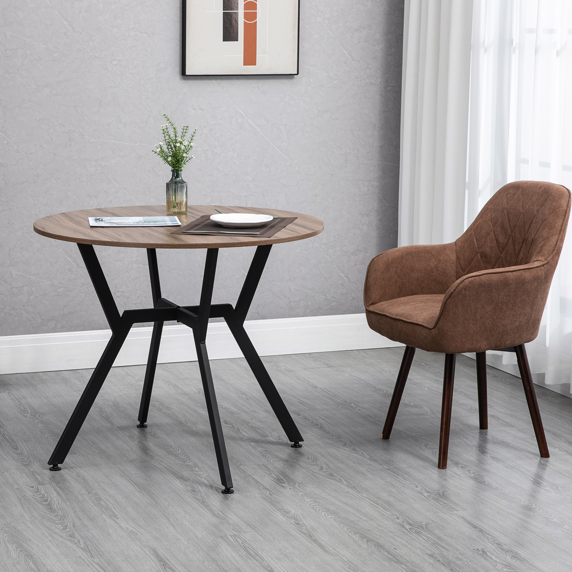 HOMCOM 35 Round Dining Table Modern Space Saving Steel Frame Small Kitchen Table Brown Aosom Canada