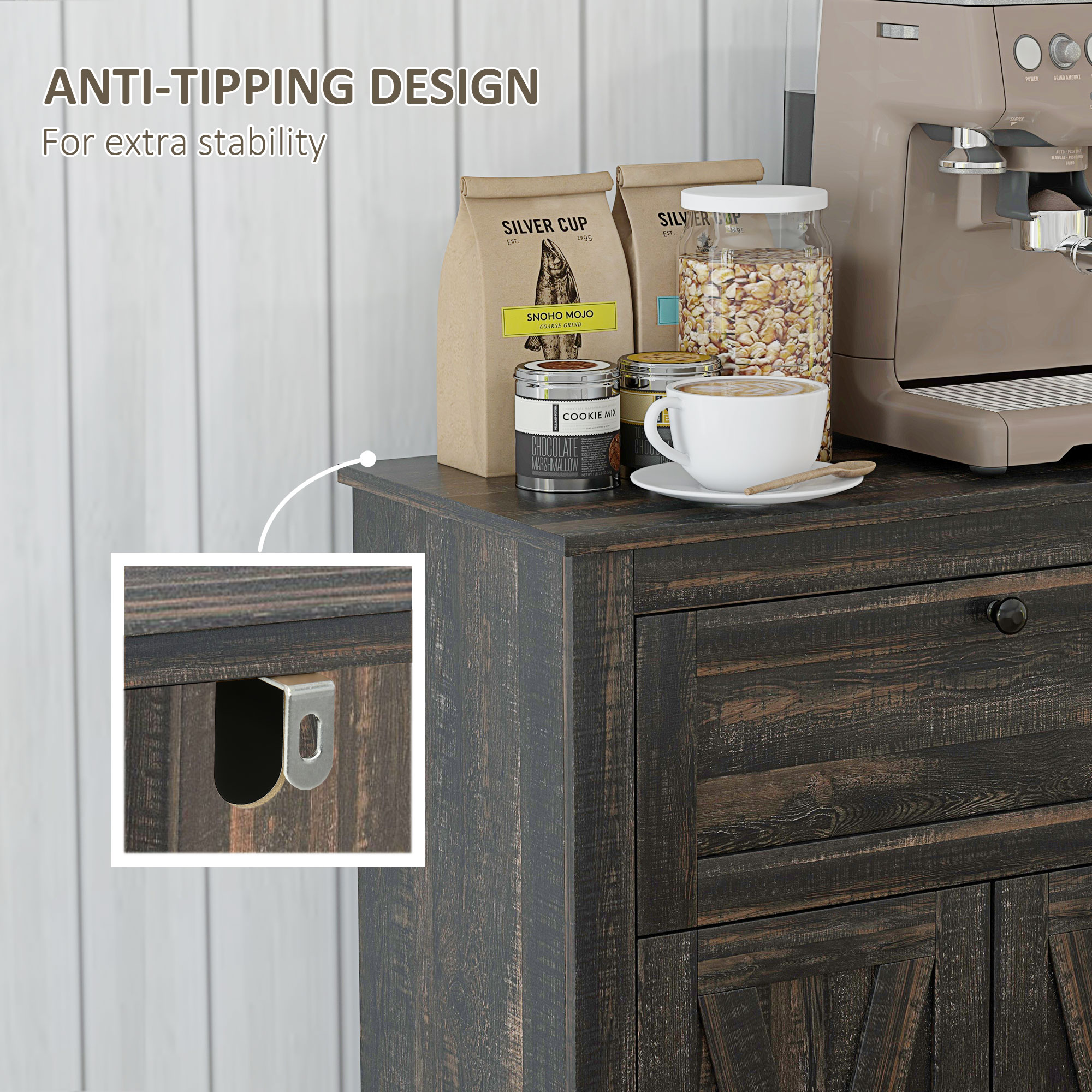 HOMCOM Sideboard Buffet Storage Cabinet, Small Free Standing Cabinet with Doors and Drawer for Kitchen, Living room, Dark Brown | Aosom.com 4