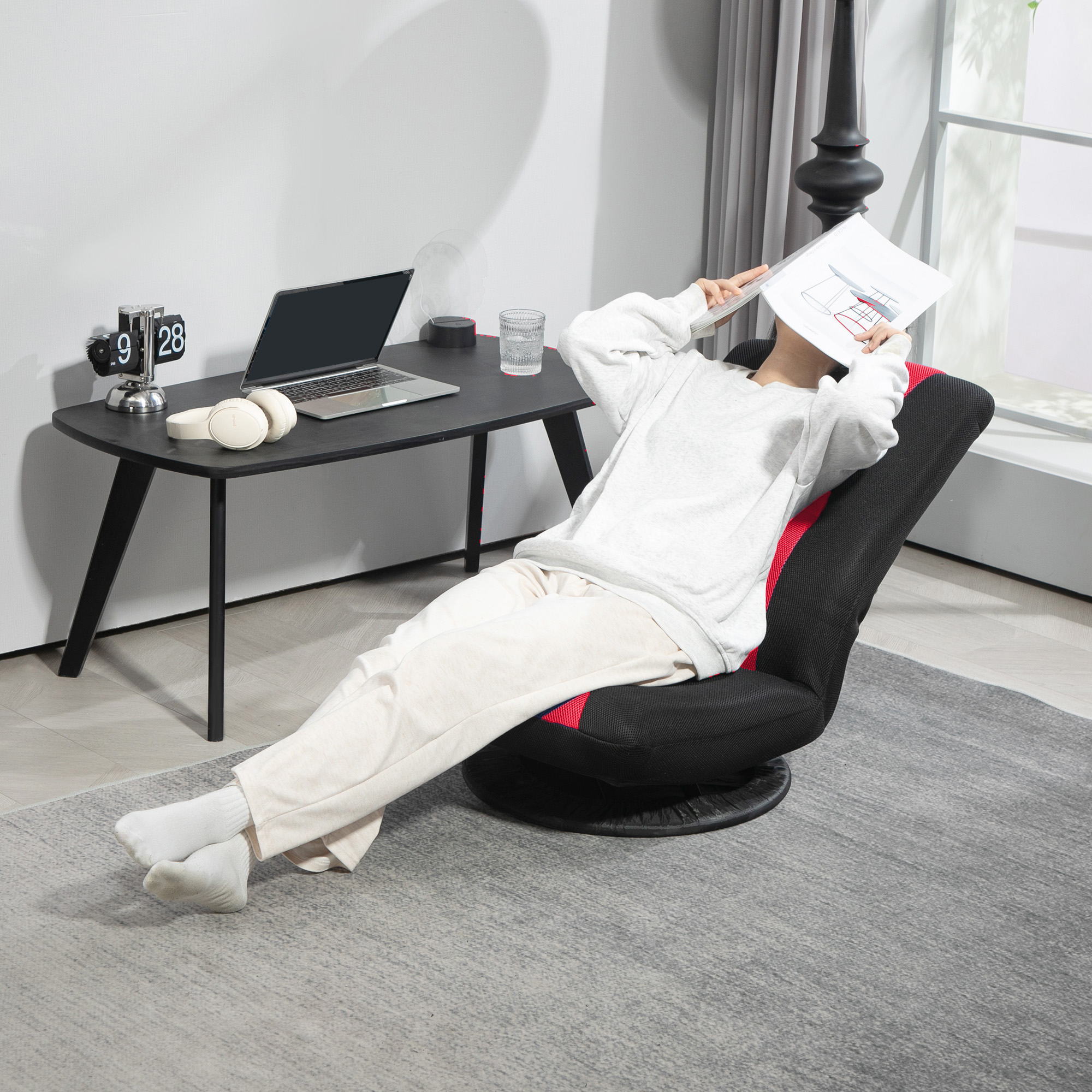 椅子 sankon HOMCOM Folding Floor Chair for Adults Teens, 360 Degree