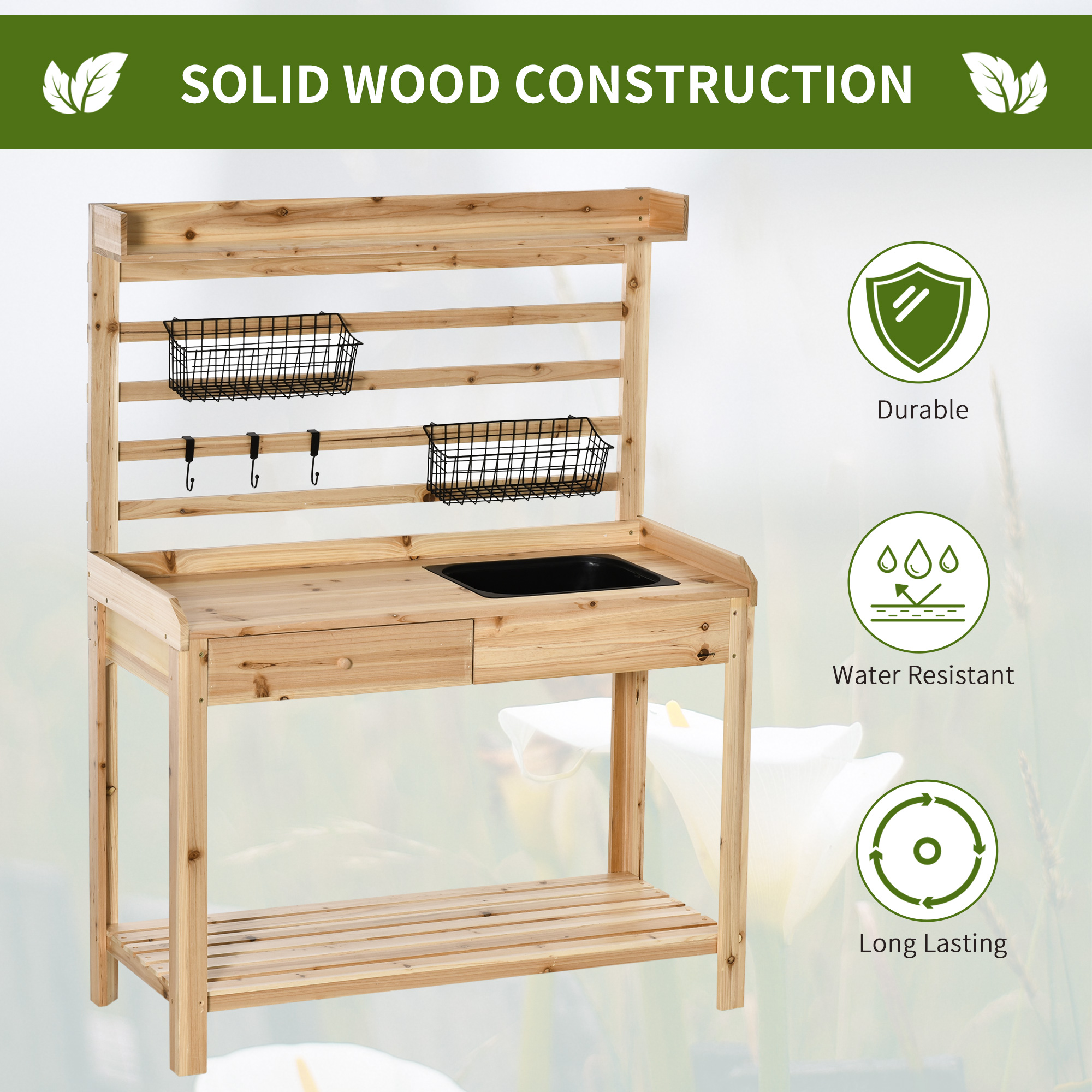 Outsunny Potting Bench Table, Garden Work Bench, Workstation with