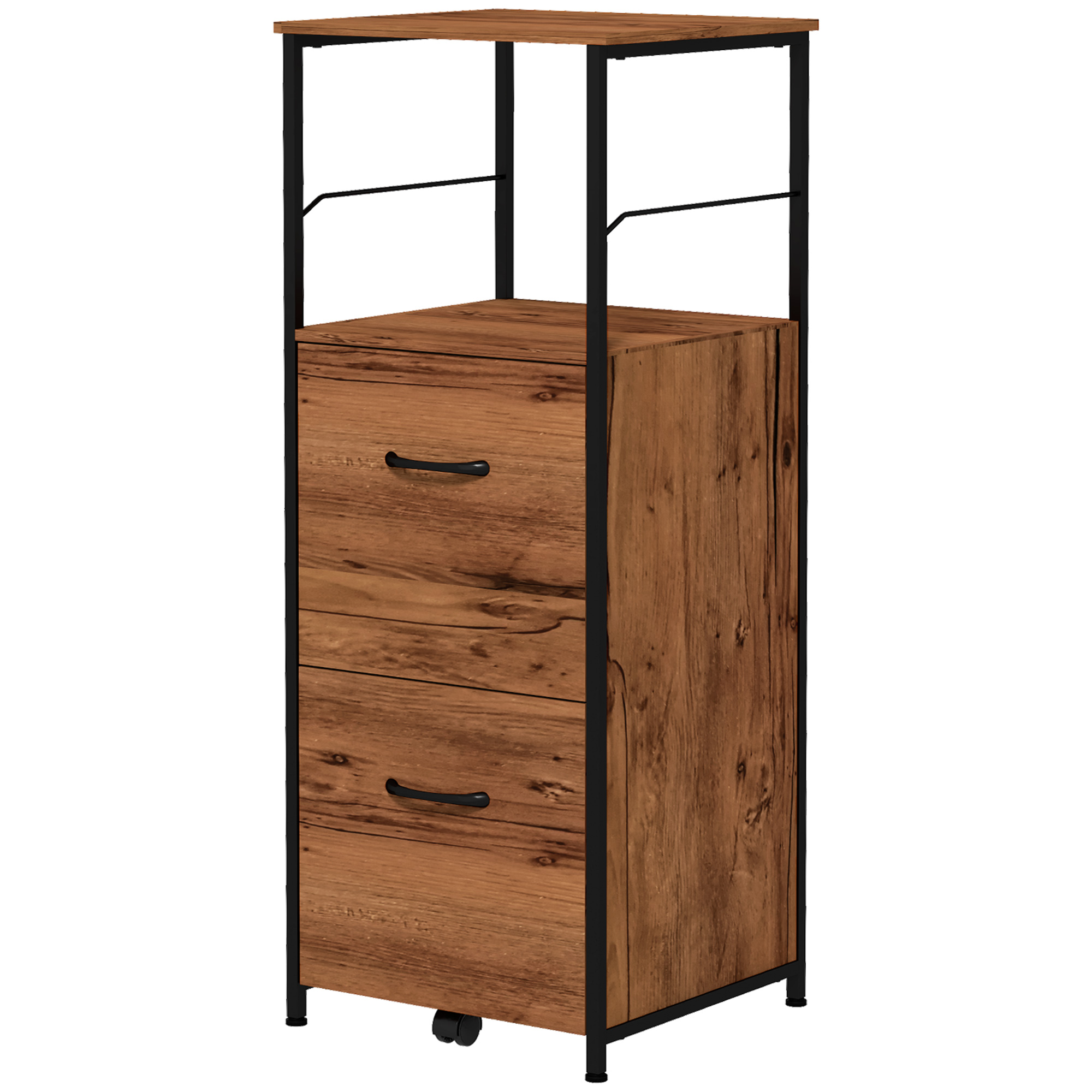 Tall File Organizer Unit with 2 Drawers, Vertical Document Organizer Unit, Hanging Bars for Letter and A4 Size, Rustic Brown 1