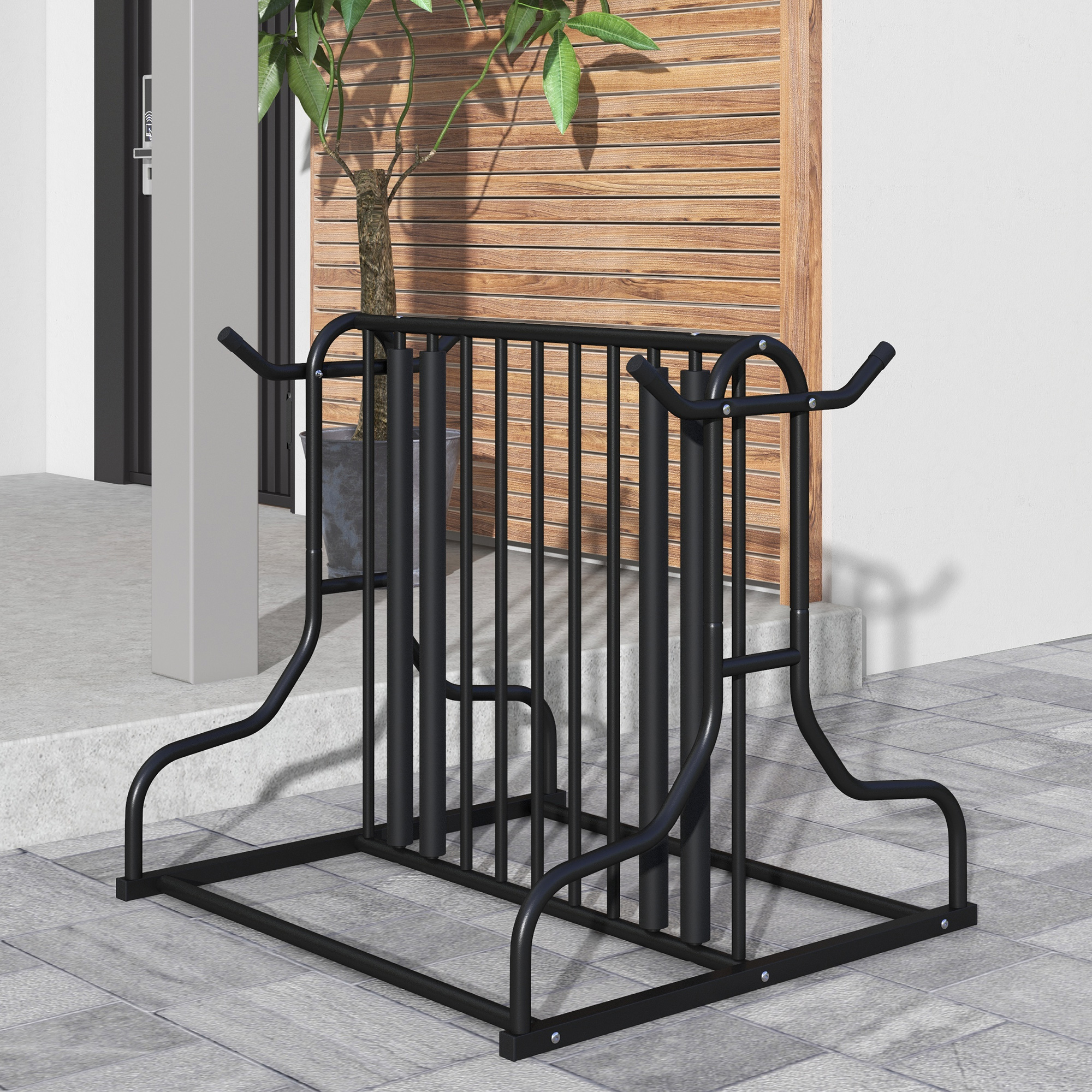 Soozier Double-Sided Bicycle Rack – 35.4" Length, Holds 4 Bikes, Steel Frame, For Garages, Schools & Stores (Black)