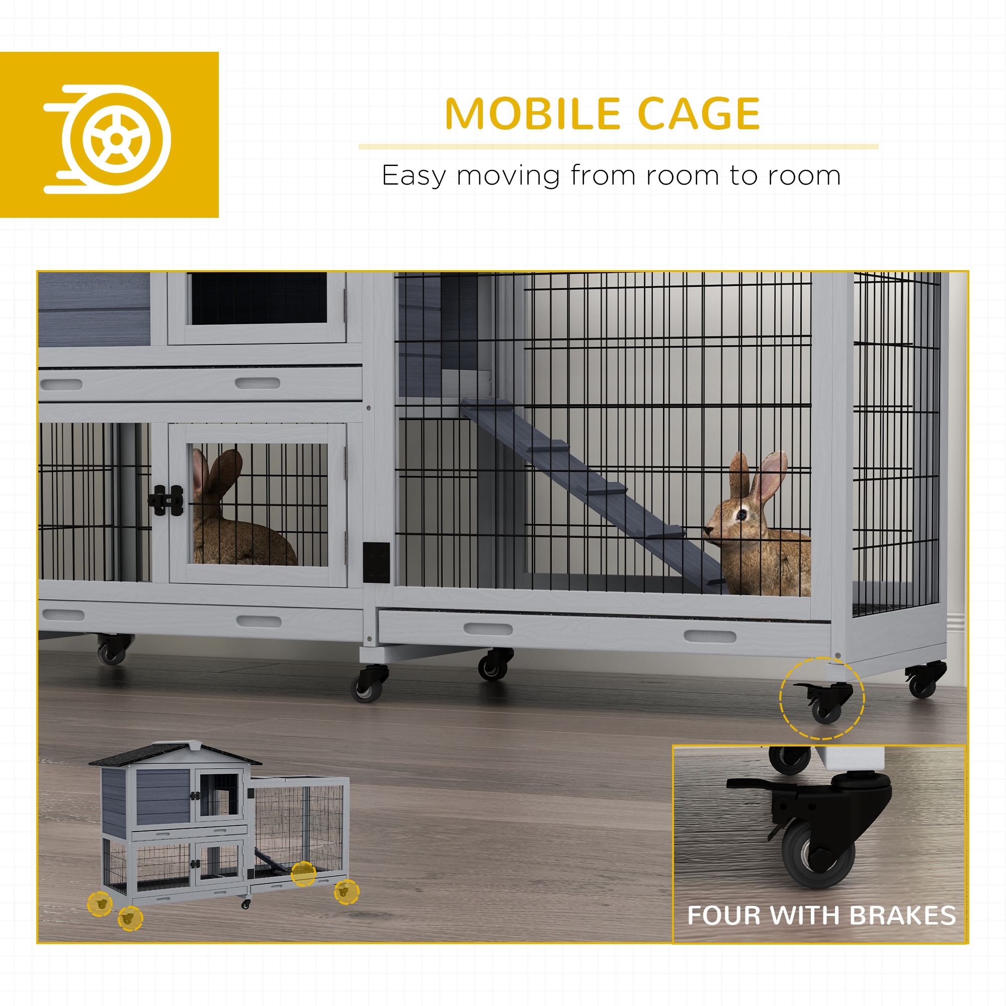 PawHut Rabbit House Outdoor, 2-Tier Large Guinea Pig Hutch Indoor