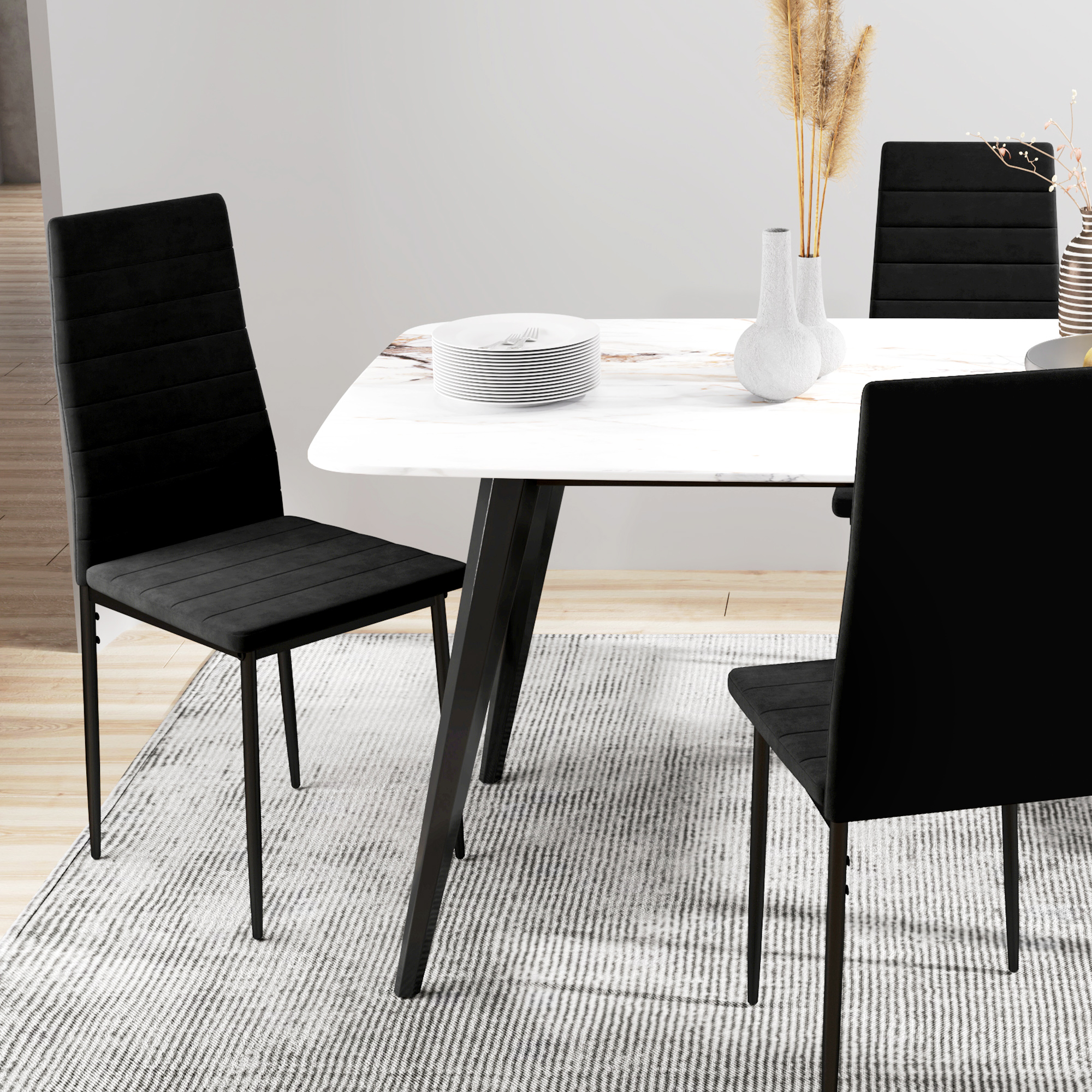 HOMCOM Modern Dining Chairs, Set of 4, High Back Upholstery and Metal ...