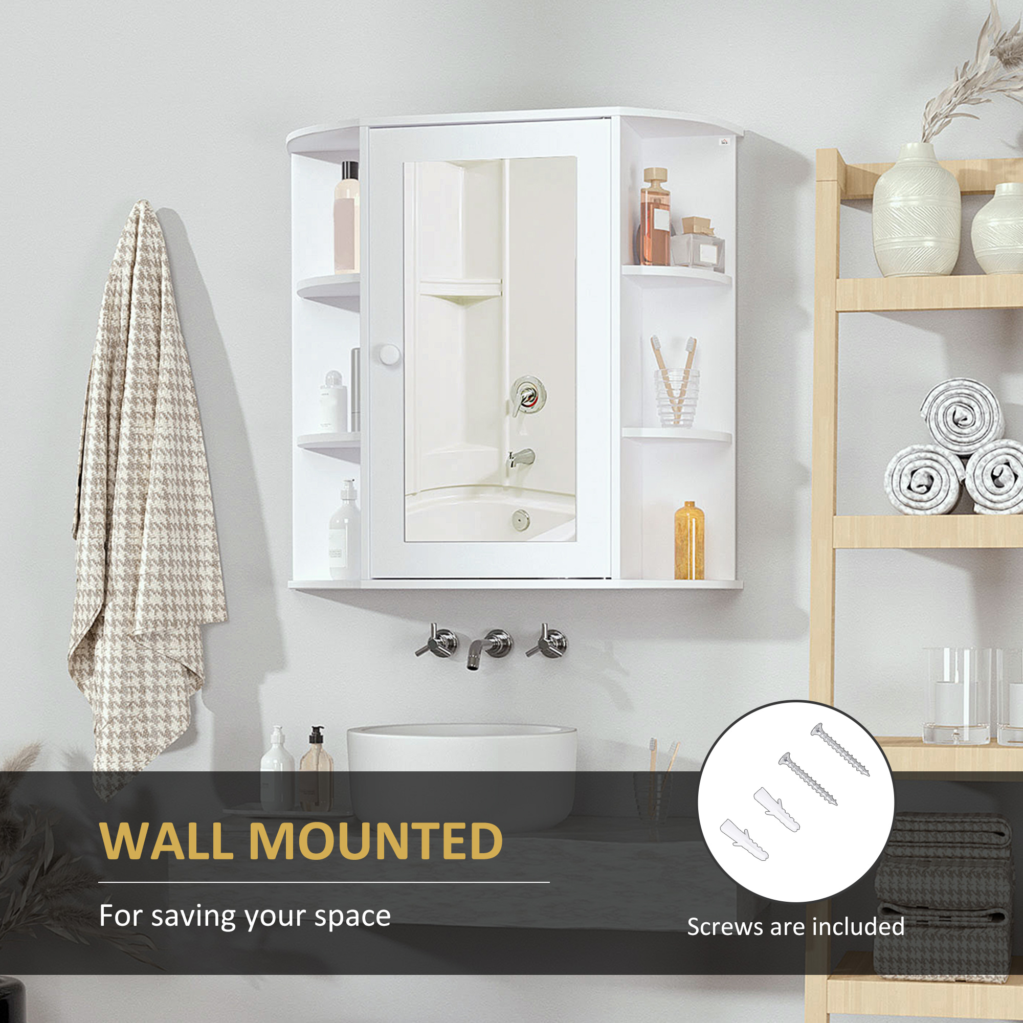 HOMCOM Bathroom Storage Cabinet Over-the-Sink Organizer with Mirrored Door White | Aosom.com 4