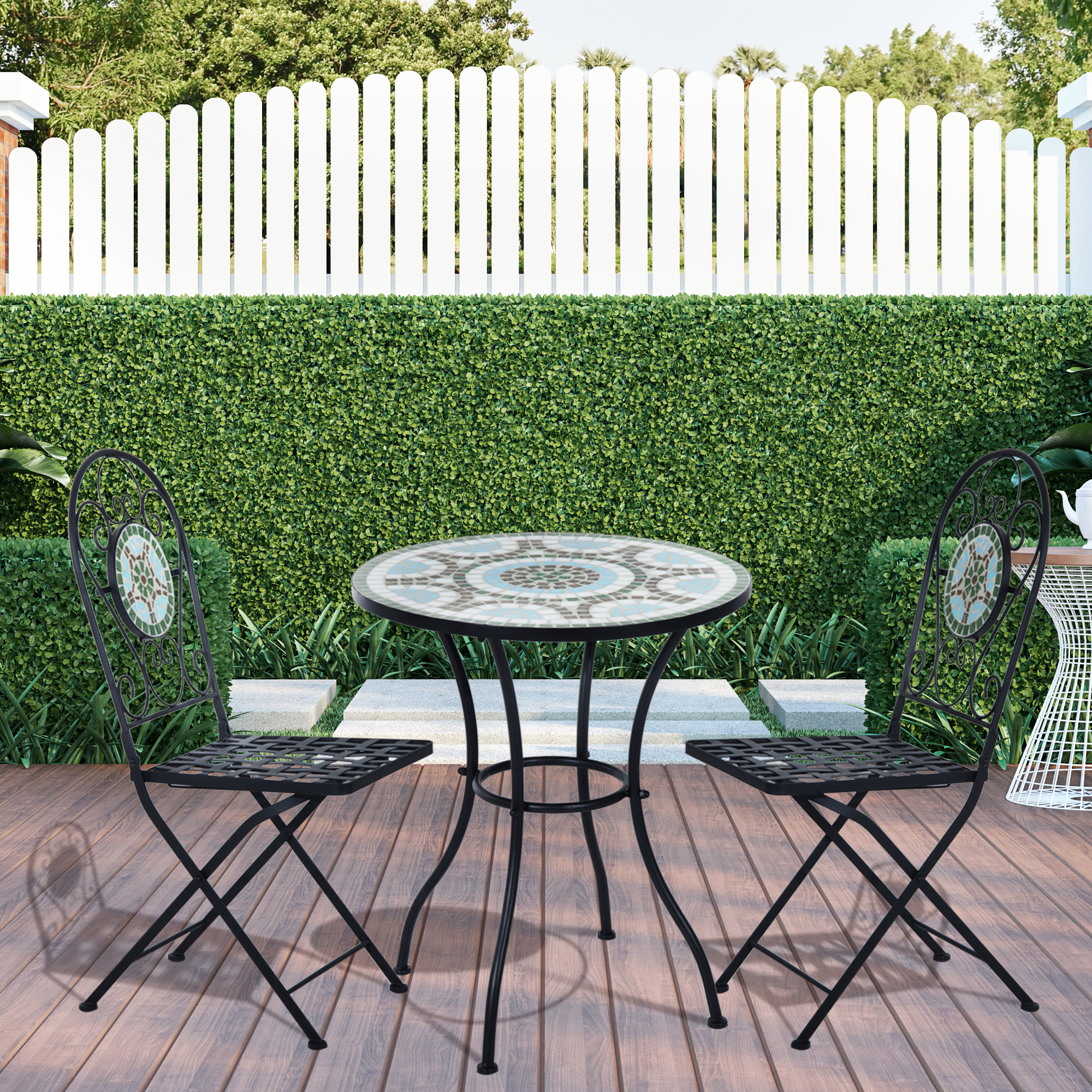 Outsunny 3pc Bistro Mosaic Set Dining Outdoor Seater Folding - Main Image