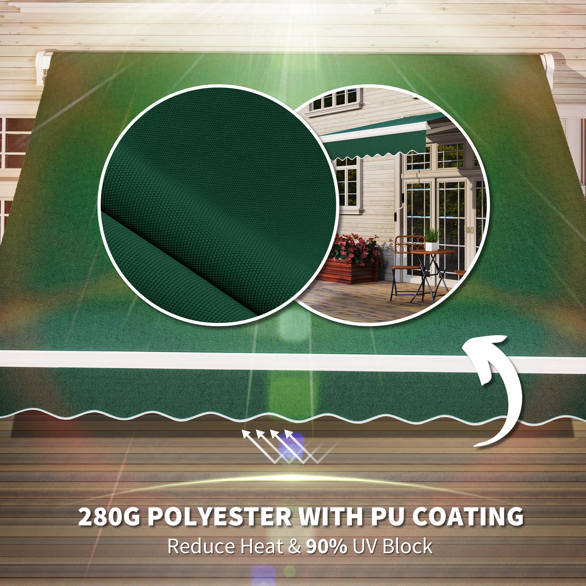 Outsunny Green Patio Awning 8x7 Manual Retractable Outdoor Sun Shade with Crank Handle Deck Window Cover | Aosom.com 3