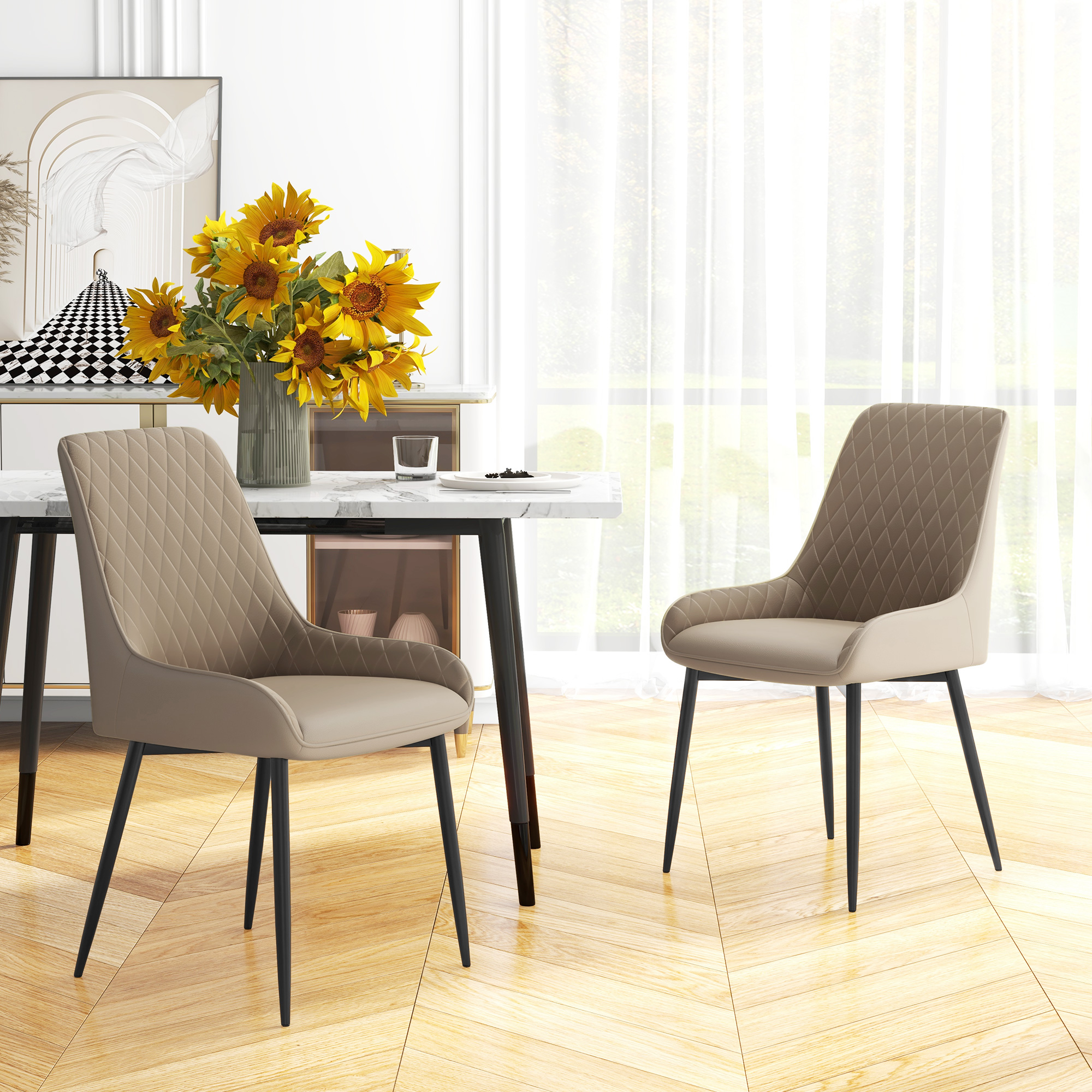 HOMCOM Modern Dining Chairs Set of 2, PU Leather Kitchen Chairs with ...