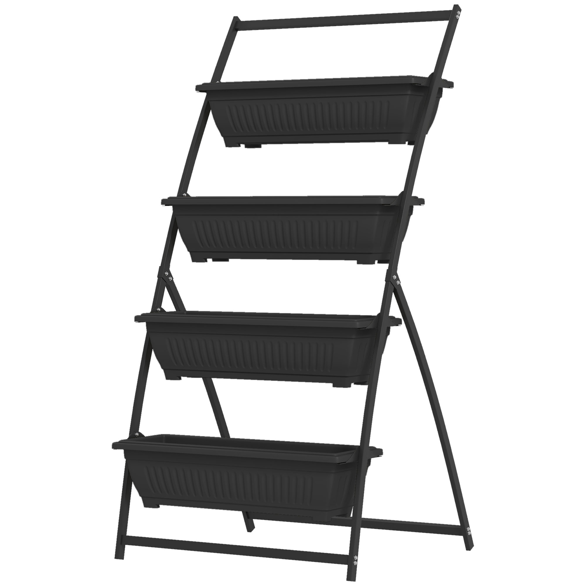 Outsunny 4-Tier Vertical Garden Planter Black Outdoor Plant Stand for Vegetables Flowers with 4 Boxes| Aosom.com
