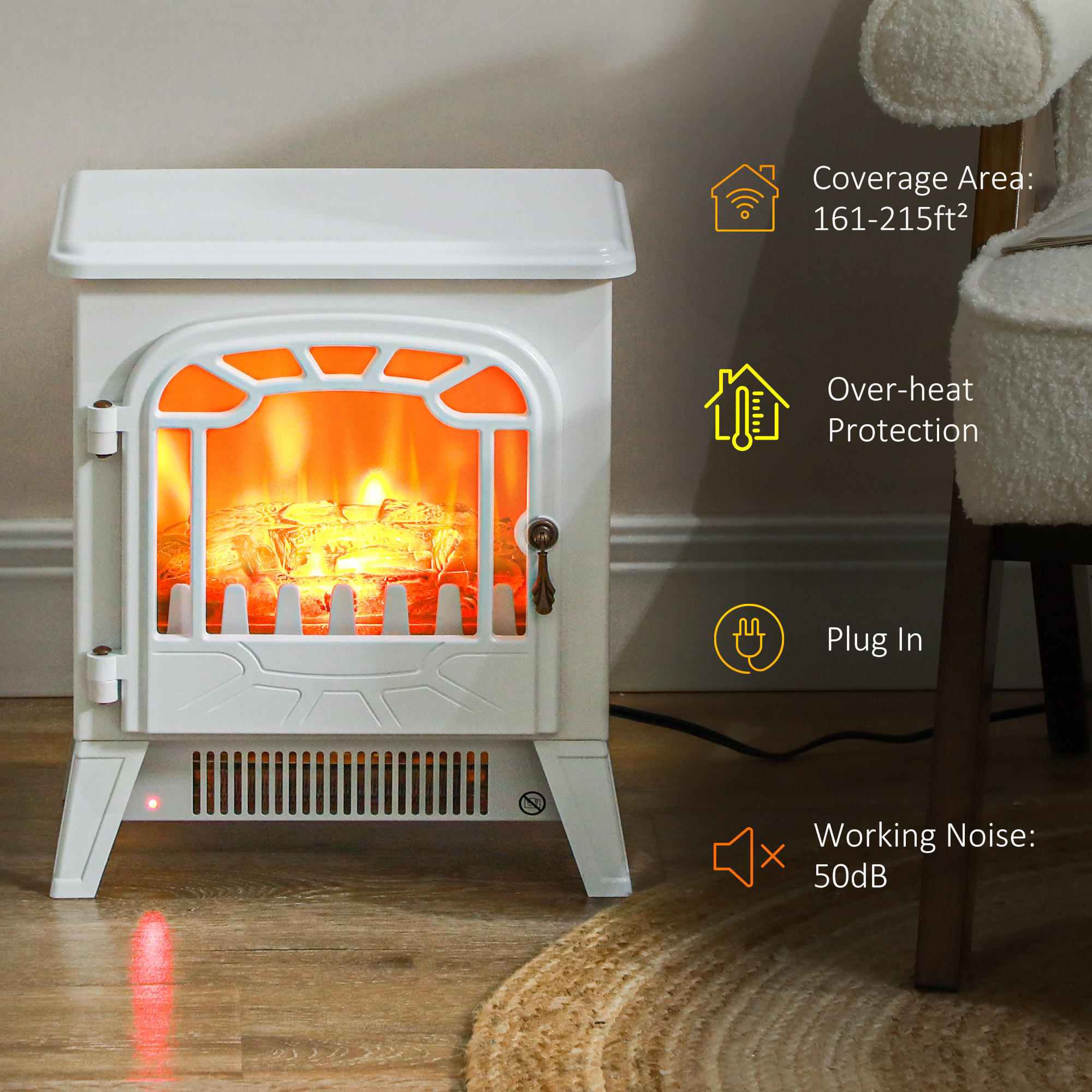 HOMCOM Freestanding Electric Fireplace Stove Heater with Overheat