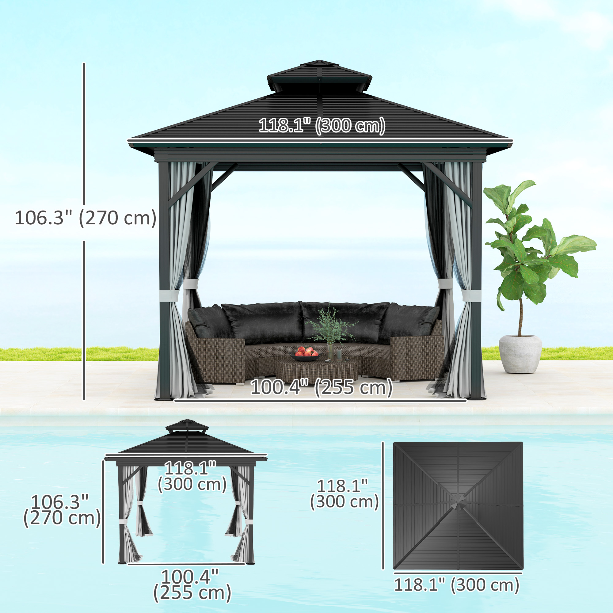Outsunny 10' x 10' Hardtop Gazebo, Sun Shelter with Double