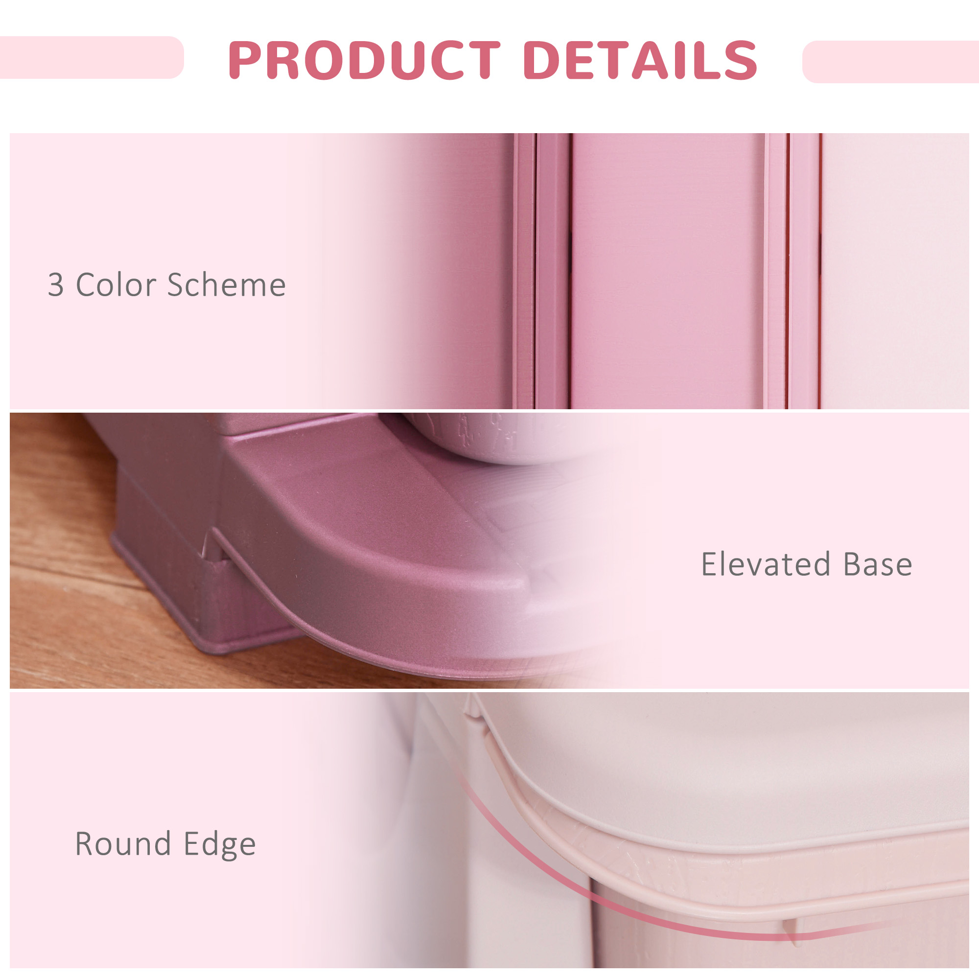 Qaba Pink 3 Tier Storage Dresser, Kids Toy Organizer and Chest, Efficient for Bedroom, Nursery, and Living Room | Aosom.com 3