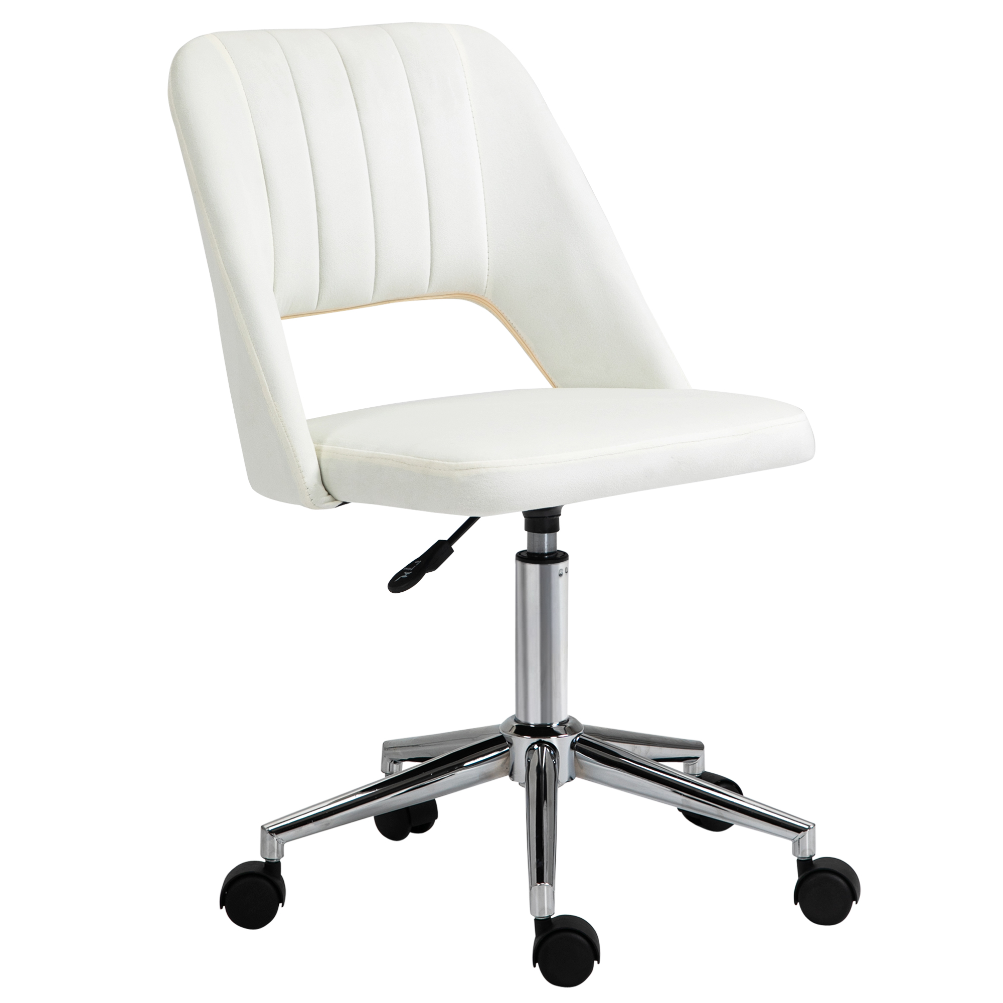 Mid Back Workspace Seating Velvet Fabric Rotating Scallop Shape PC Work Table Seating, Cream White 1
