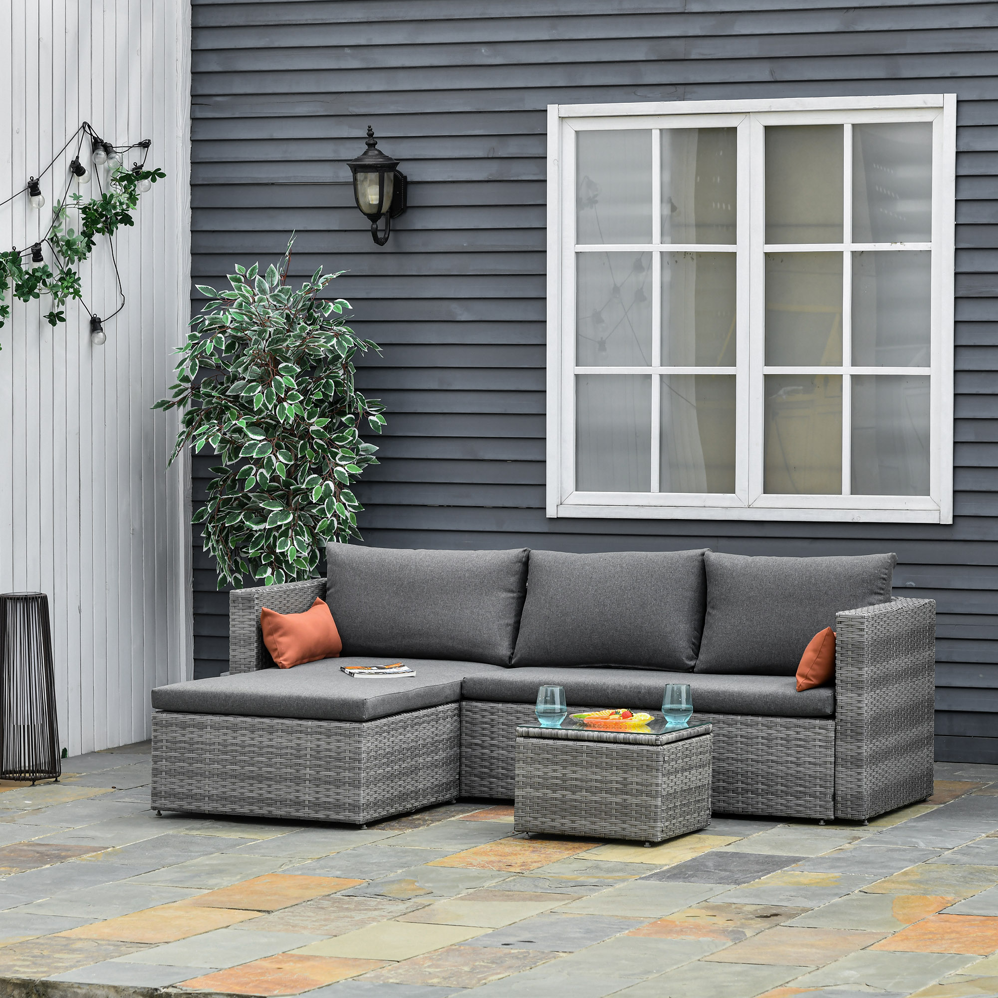 Outsunny 3 Piece Patio Furniture Patio Coffee Table Sofa Set