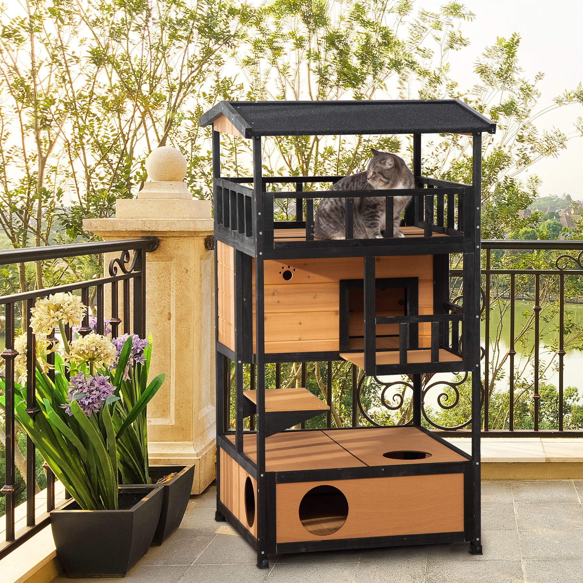 Cat Condo Outdoor Cat Tunnel PETEASE Cat Enclosures, 3-in-1 Cat