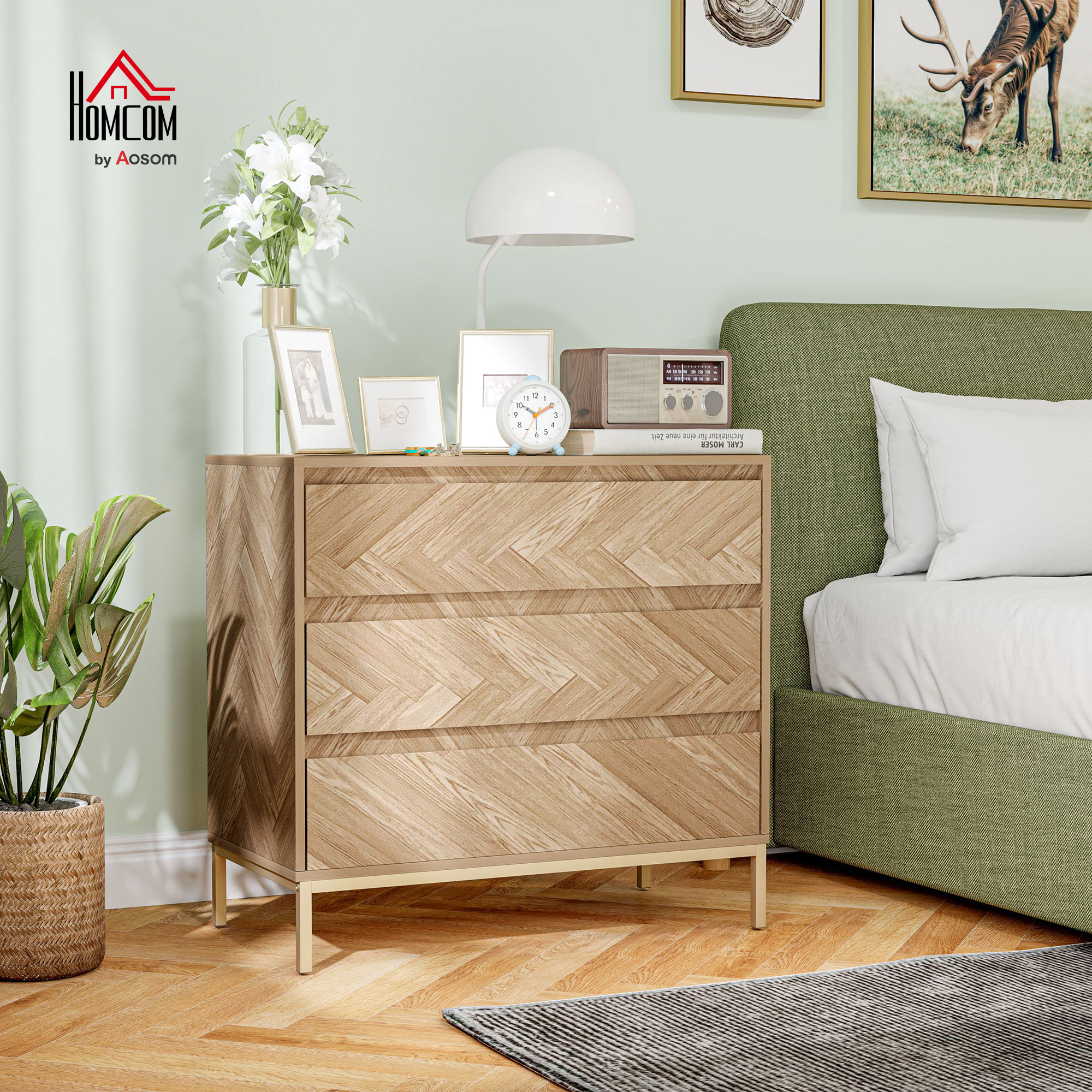 HOMCOM Bedroom Chest of Drawers with Anti-tipping Design, Storage Cabinet with 3 Drawers for Living Room, Hallway, Nature Wood Aosom Canada