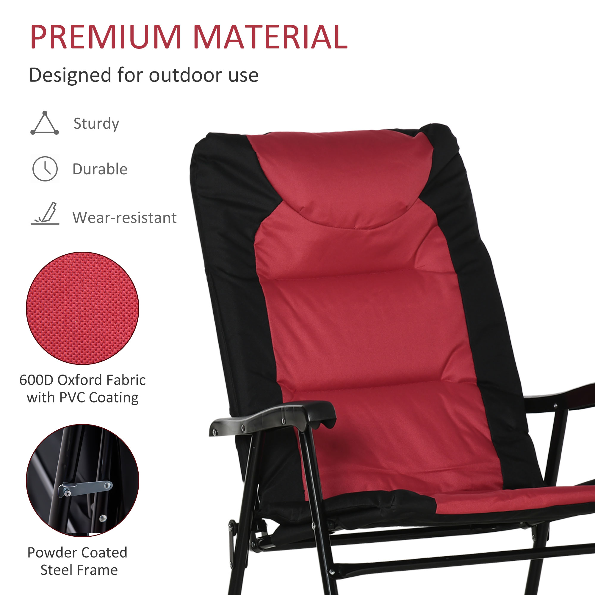 Outsunnny Folding Outdoor Rocking Chair Set Of 2, Oversized Patio Rocking Camping Chair Set With 400 Lbs. Capacity, Wide Seat, Padded High Back For Patio, Porch, Garden, Dark Green