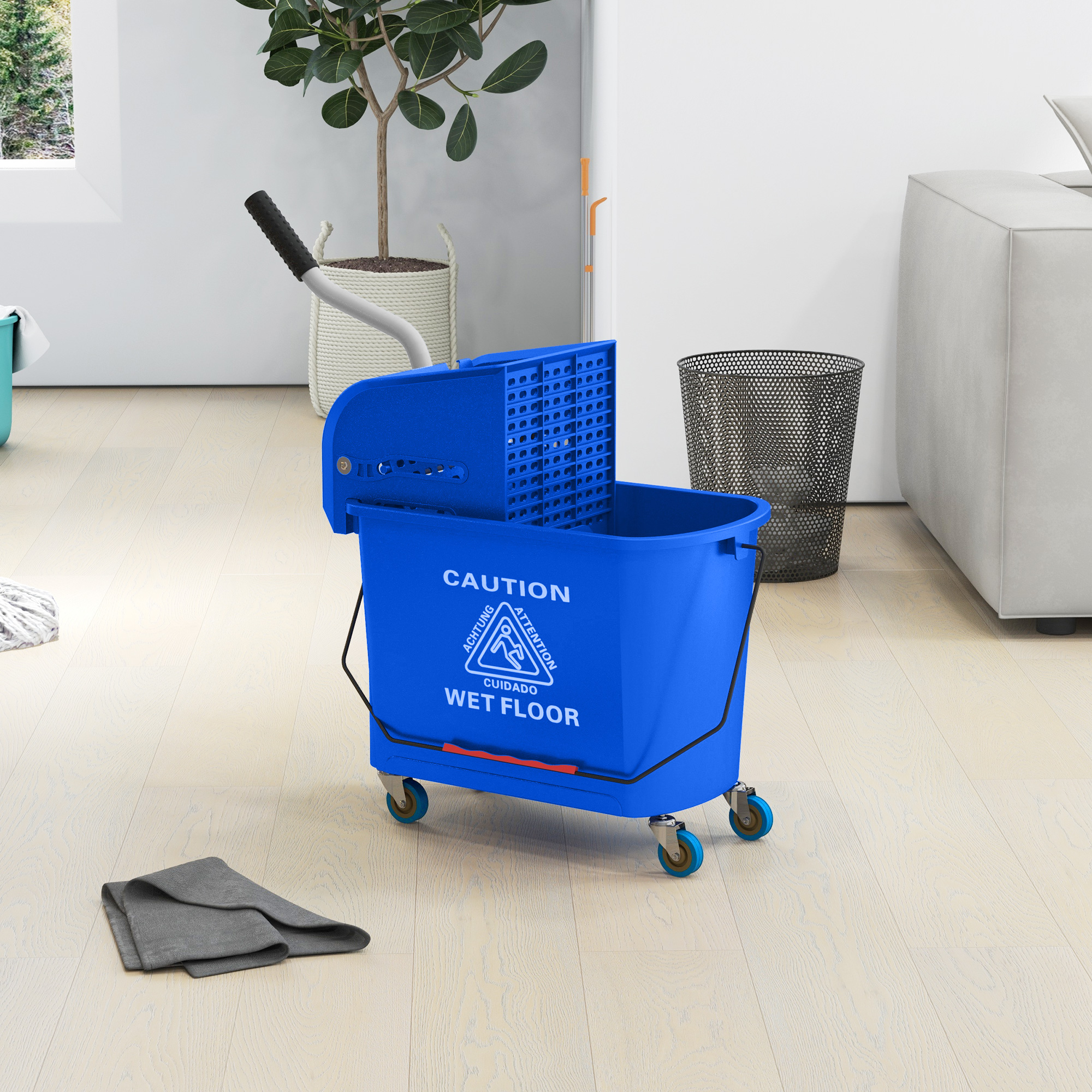 HOMCOM Mop Bucket with Wringer, Mop Bucket on Wheels for