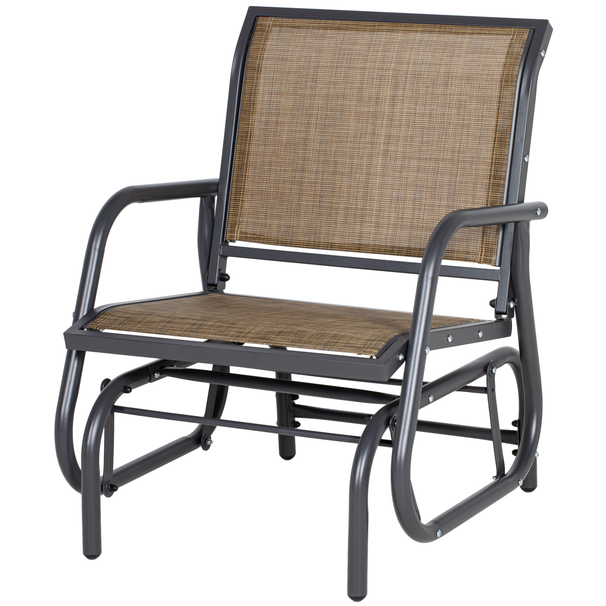 Outsunny Outdoor Glider Chair, Steel Swing Chai with Curved Armrests for Porch, Garden, Poolside, Balcony, Brown