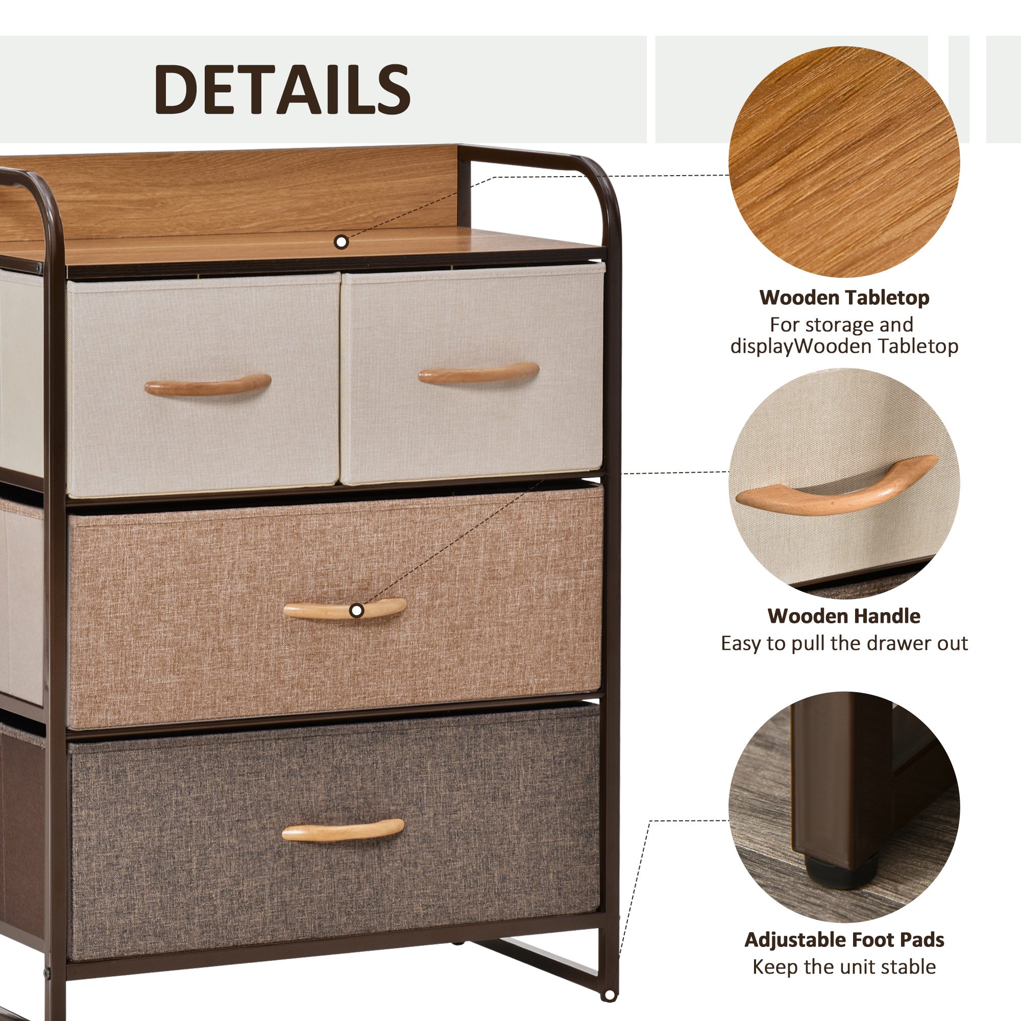 HOMCOM 4-Bin Dresser Storage Tower Cabinet Organizer Unit, Chest Dresser Drawers with Metal Frame for Bedroom, Multicoloured | Aosom.com 4