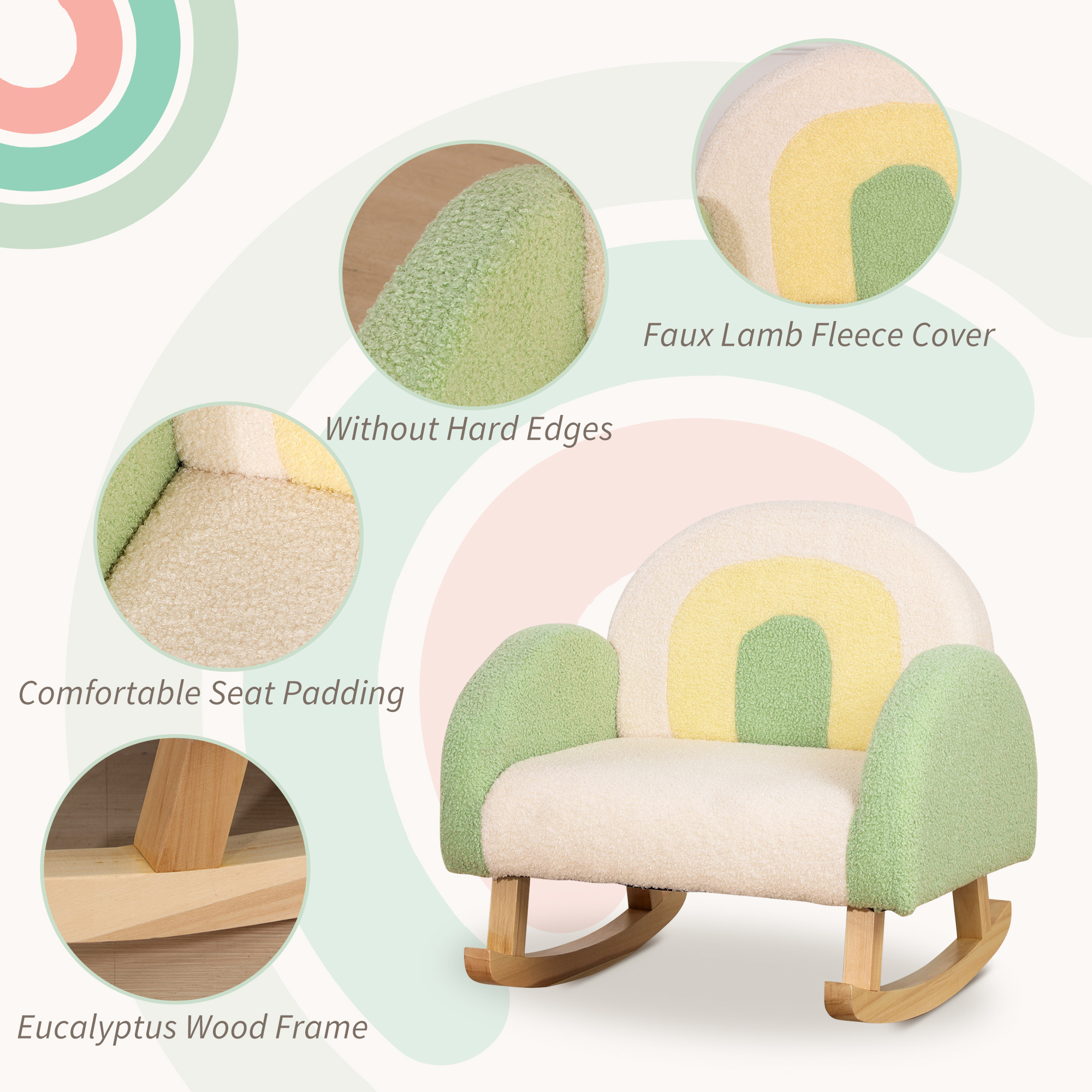 Qaba Green Rocking Sofa Chair for Kids Comfortable Toddler Lounge Chair for Ages 3-5 Perfect Gift | Aosom.com 3