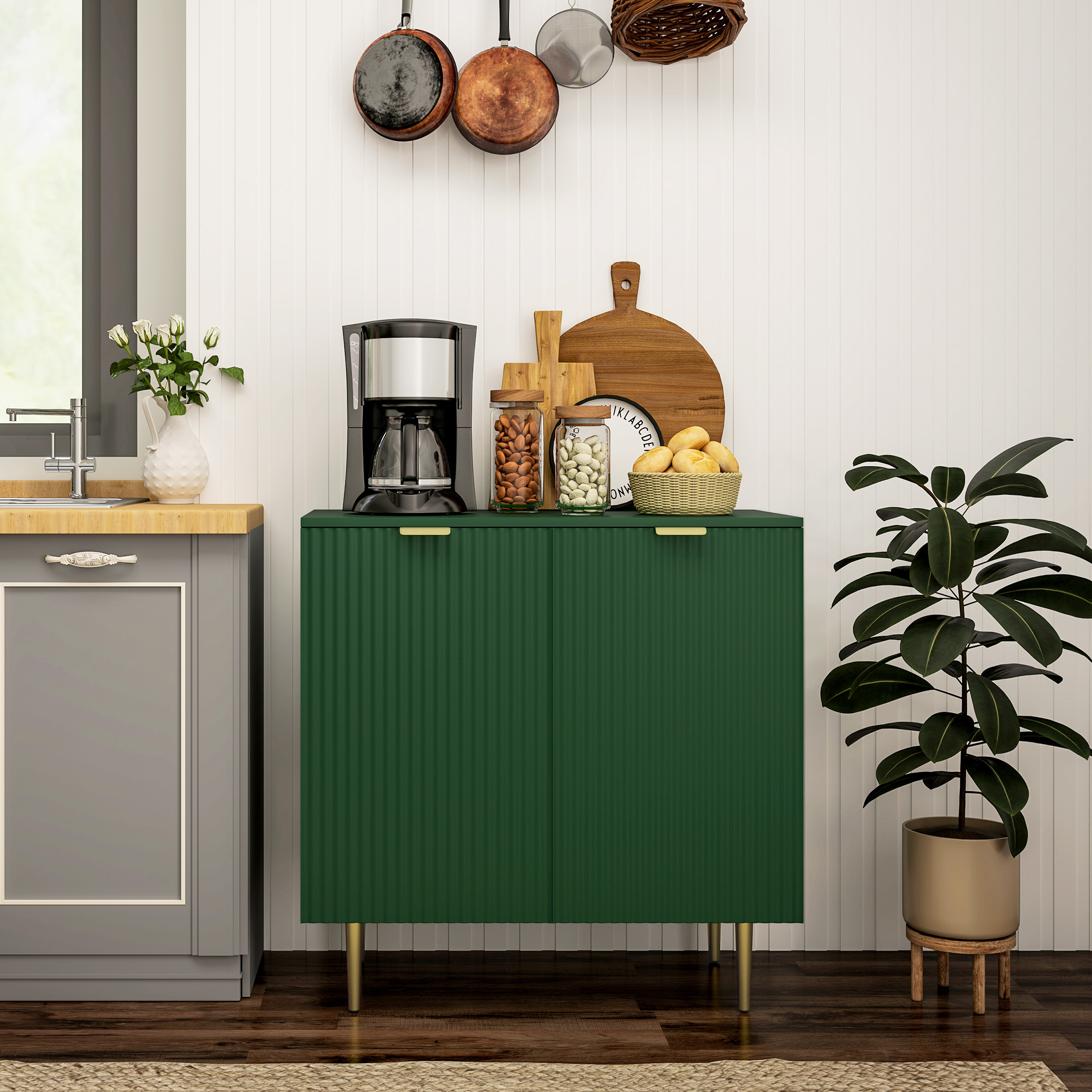 HOMCOM Modern Kitchen Storage Cabinet, Sideboard Buffet Cabinet with Adjustable Shelves and Metal Legs for Kitchen, Green Aosom Canada