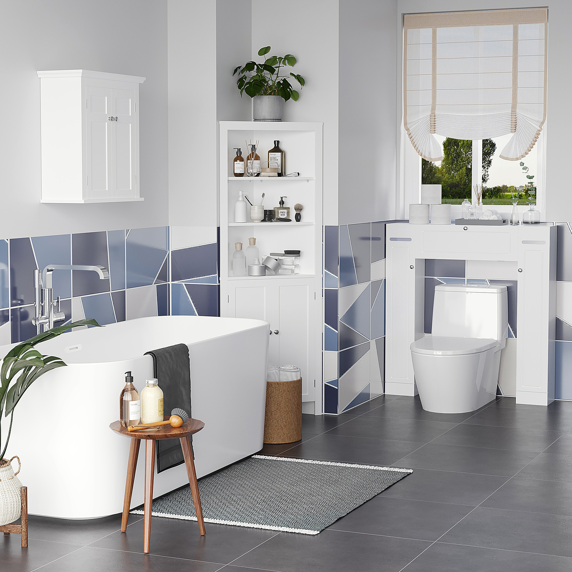 kleankin Over Toilet Storage Cabinet Bathroom Wall Cabinet Medicine Cabinet Adjustable Shelves MDF White Aosom Canada
