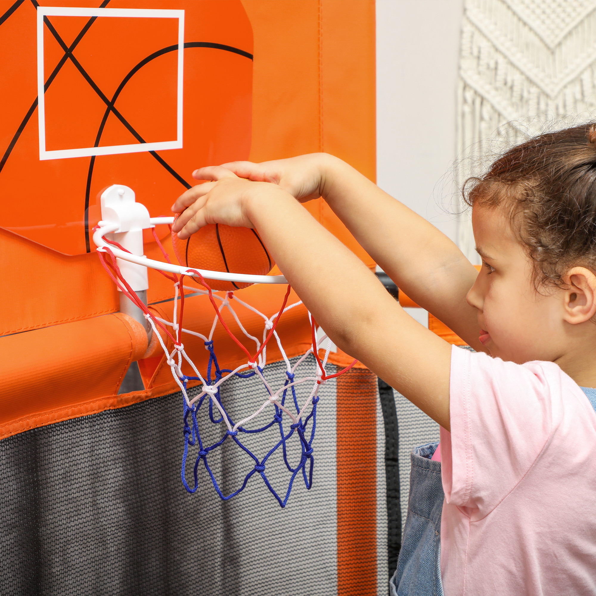 Qaba 48" Kids Trampoline  with Safety Enclosure Net, Basketball Hoop for Ages 3-6, Gifts for Boys & Girls, Orange 6