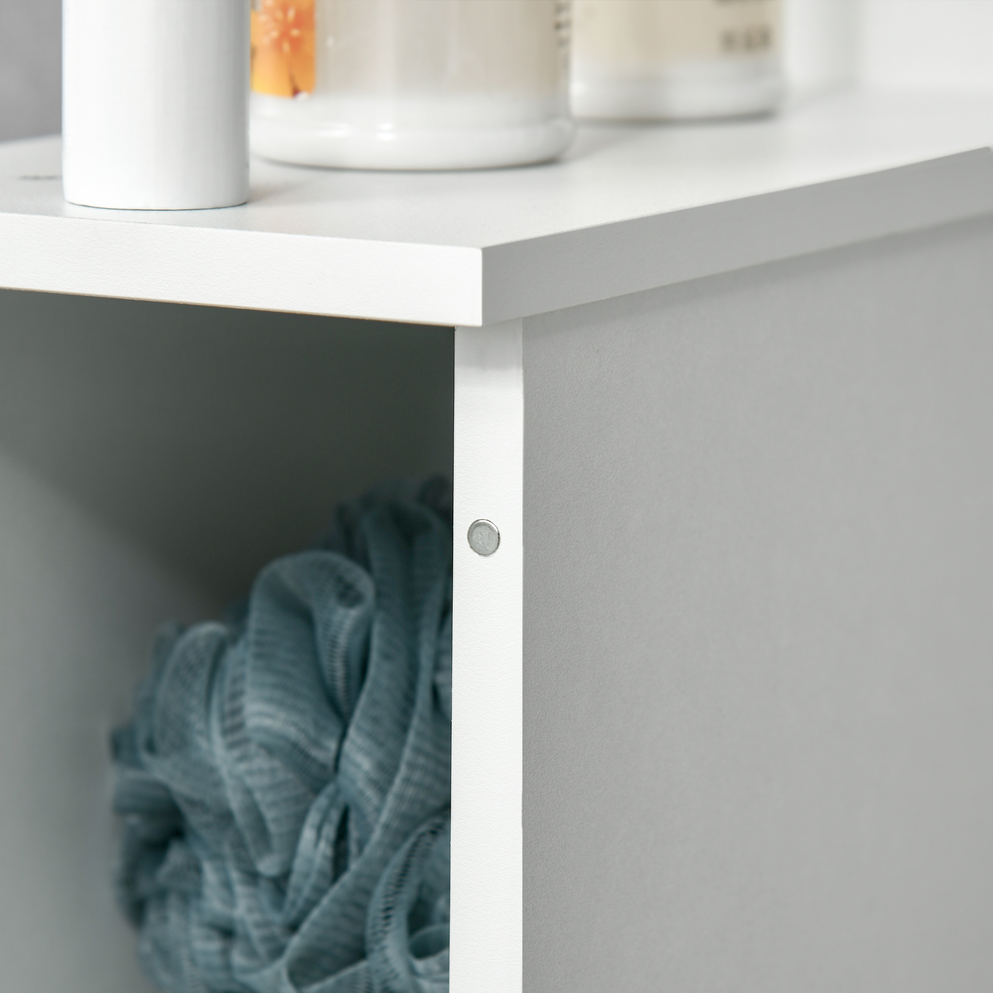 kleankin Tall Bathroom Cabinet Modern Storage 2 Open Shelves 2 Door Cabinets Freestanding Linen Tower White | Aosom.com 5