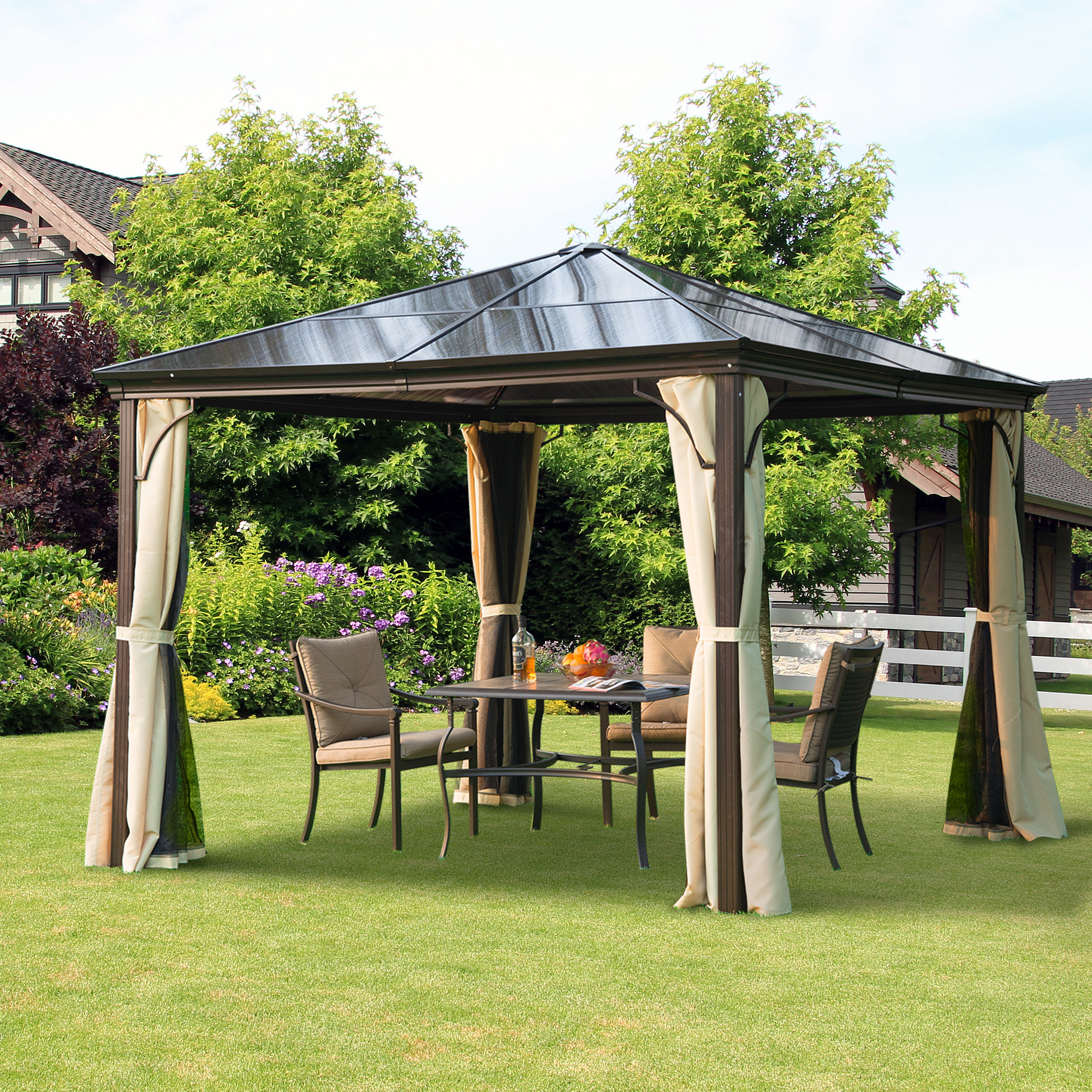 Outsunny 10x10 Metal Gazebo Aluminum Hardtop Backyard Gazebo