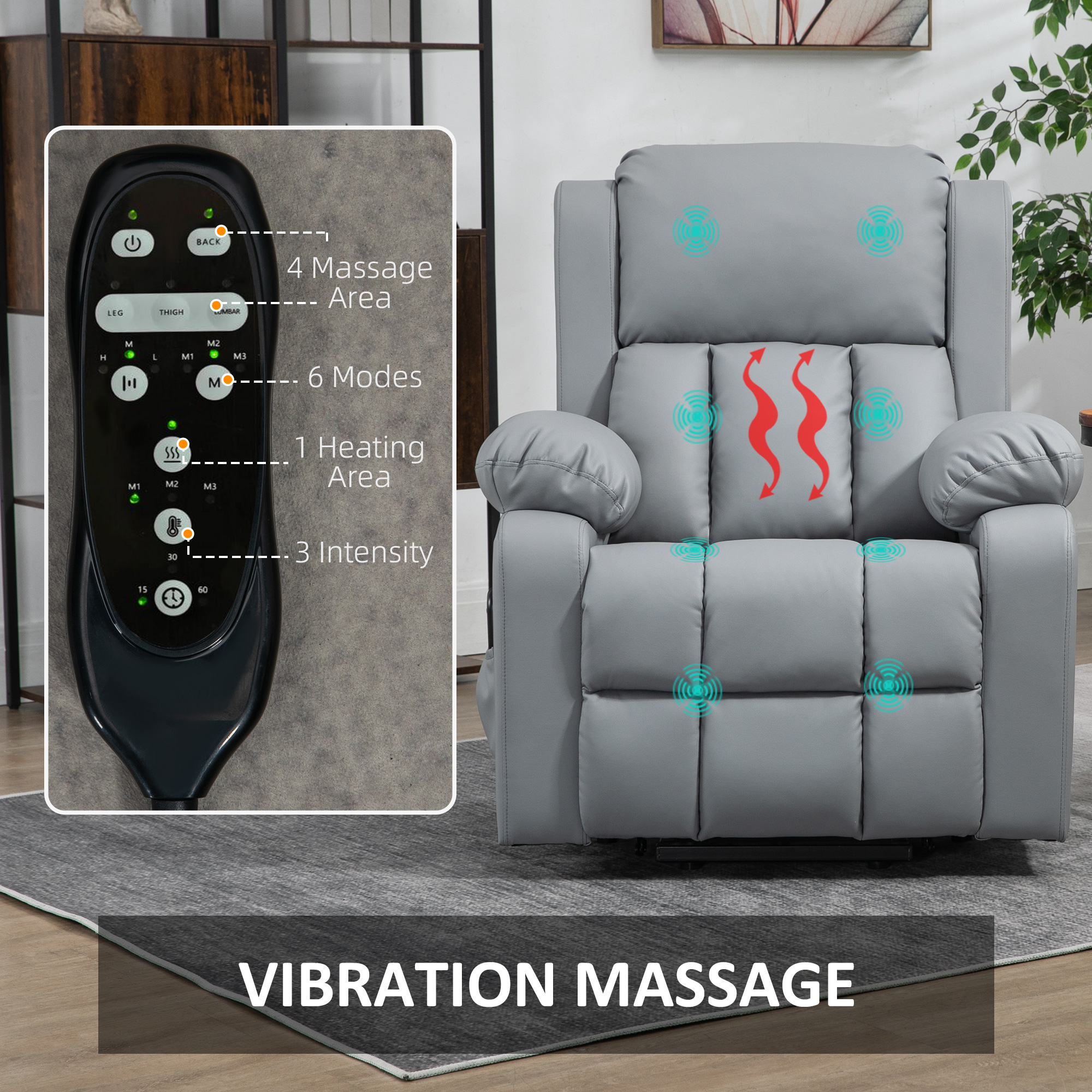 HOMCOM Electric Recliner Chair, Lift Chair for Elderly with Vibration ...