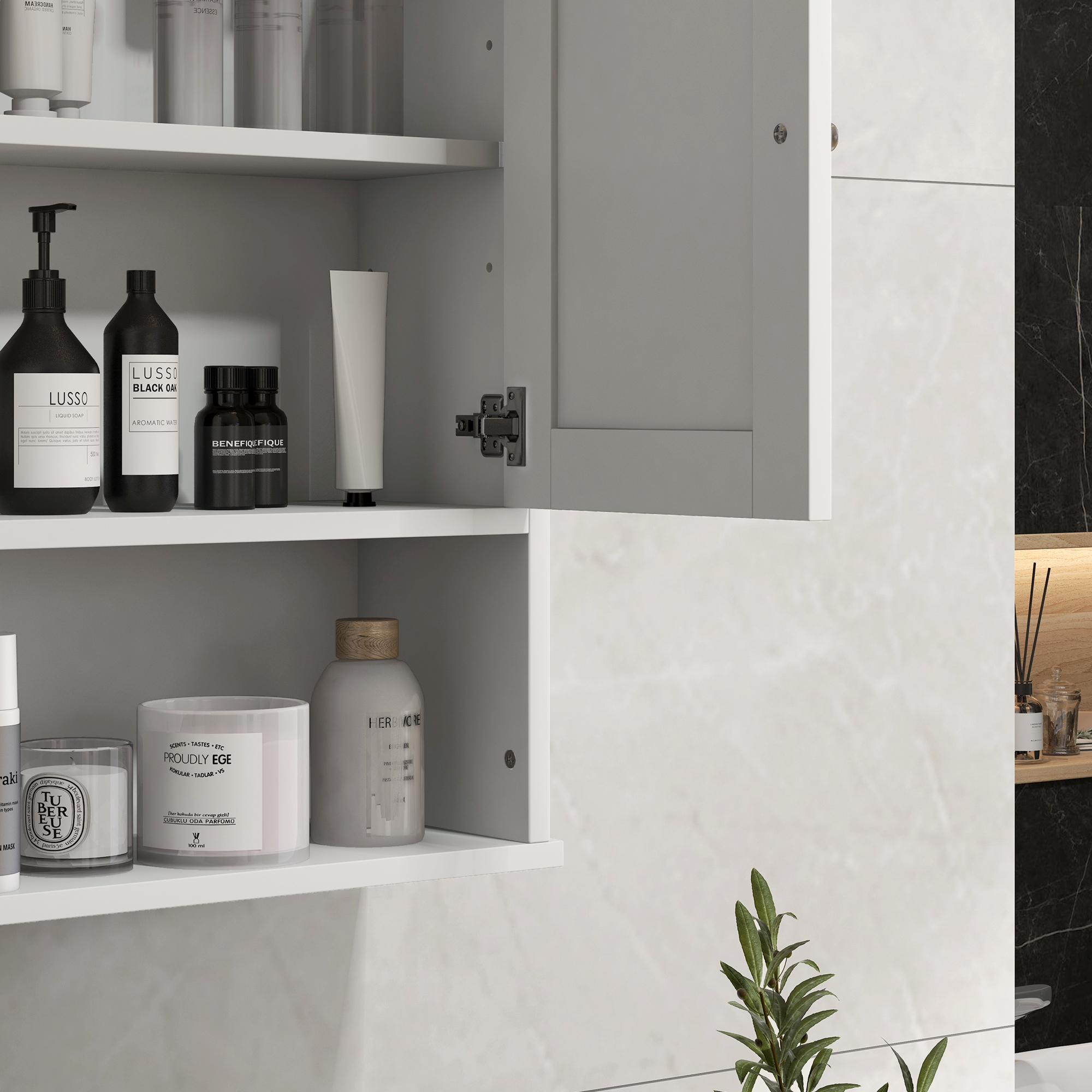 Kleankin Rustic Wall Organizer: White Farmhouse Medicine Cabinet with Barn Doors & Shelf | Aosom.com 7