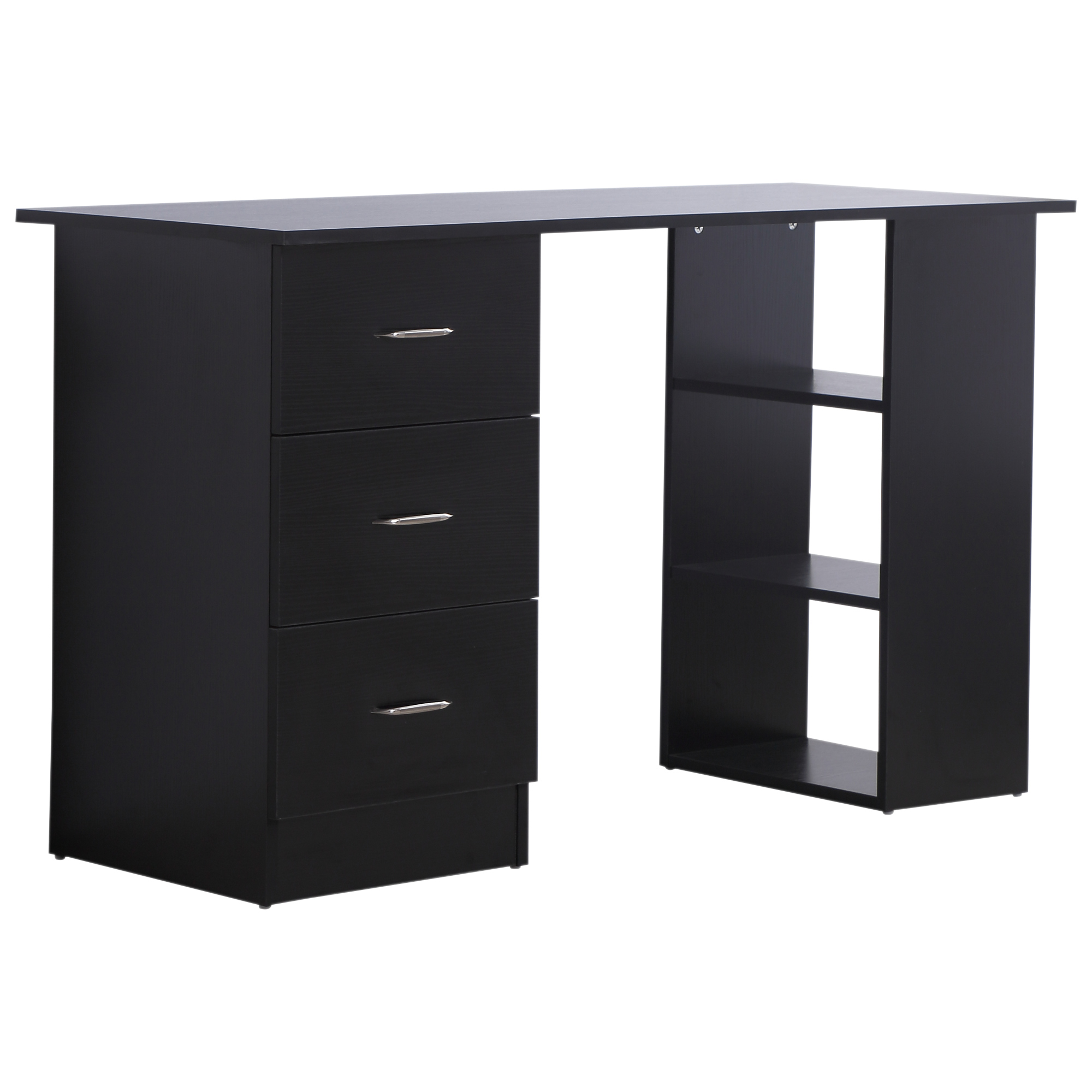 HOMCOM 47" Modern Home Office Computer Workstation Desk with 3-Tier Shelves 3 Storage Drawers - Black