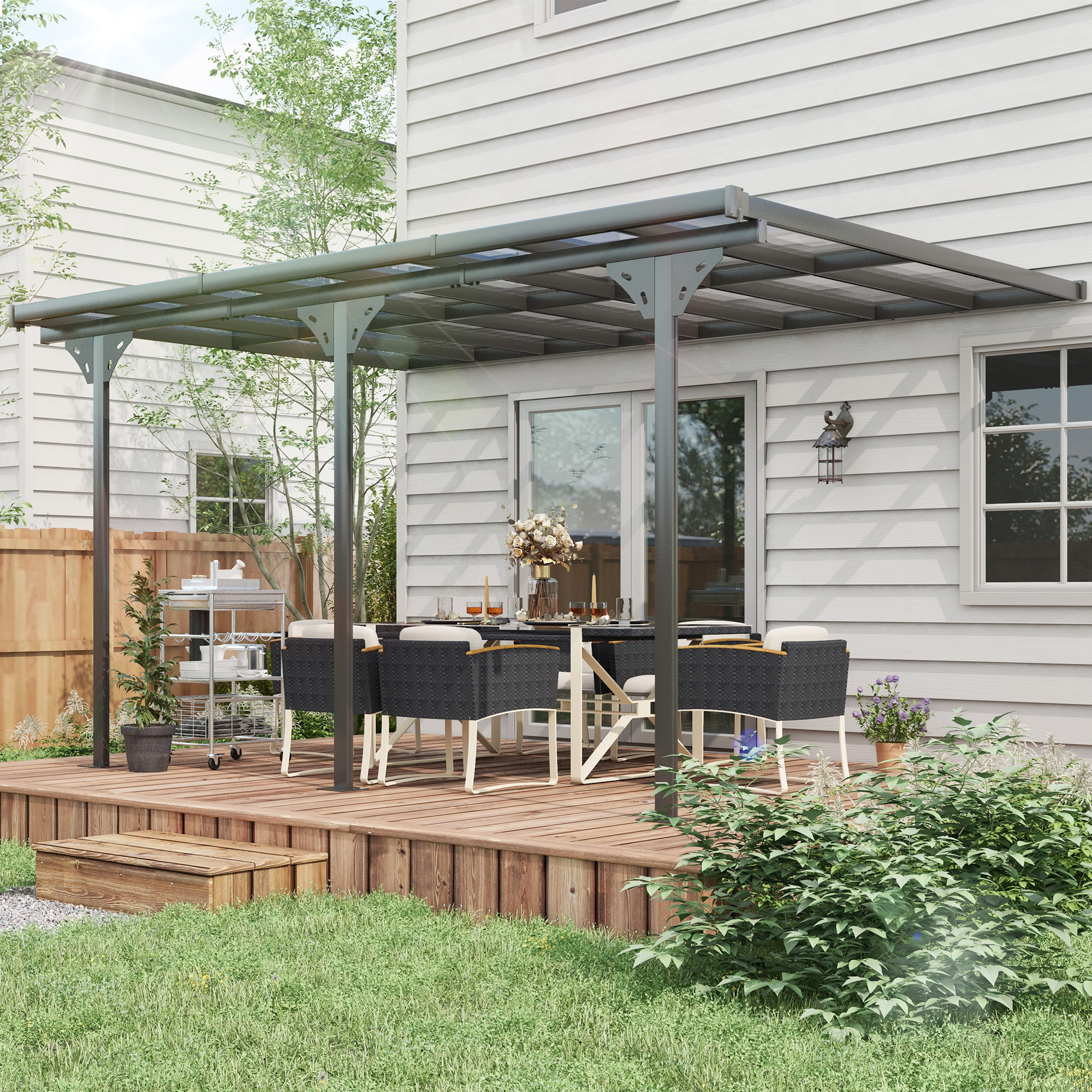 Outsunny 14.5 x 10 Roofed Pergola with Adjustable Height Metal Frame & UV-Blocking Decking Pergola for Patio, Grey Aosom Canada