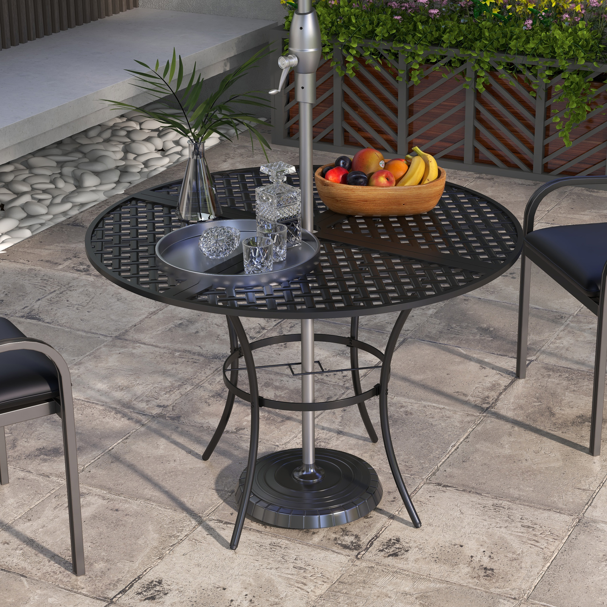 42 inch patio table with umbrella hole Outdoor 42'' Round Dining 2.24'' Hole, Cast Aluminum Tabletop, for Patio, Garden, Backyard and Balcony, Black with Gold-painted Sturdy construction and durably sealed cast aluminum tabletop weather the harshest weather conditions Patio Dining Table Tile With