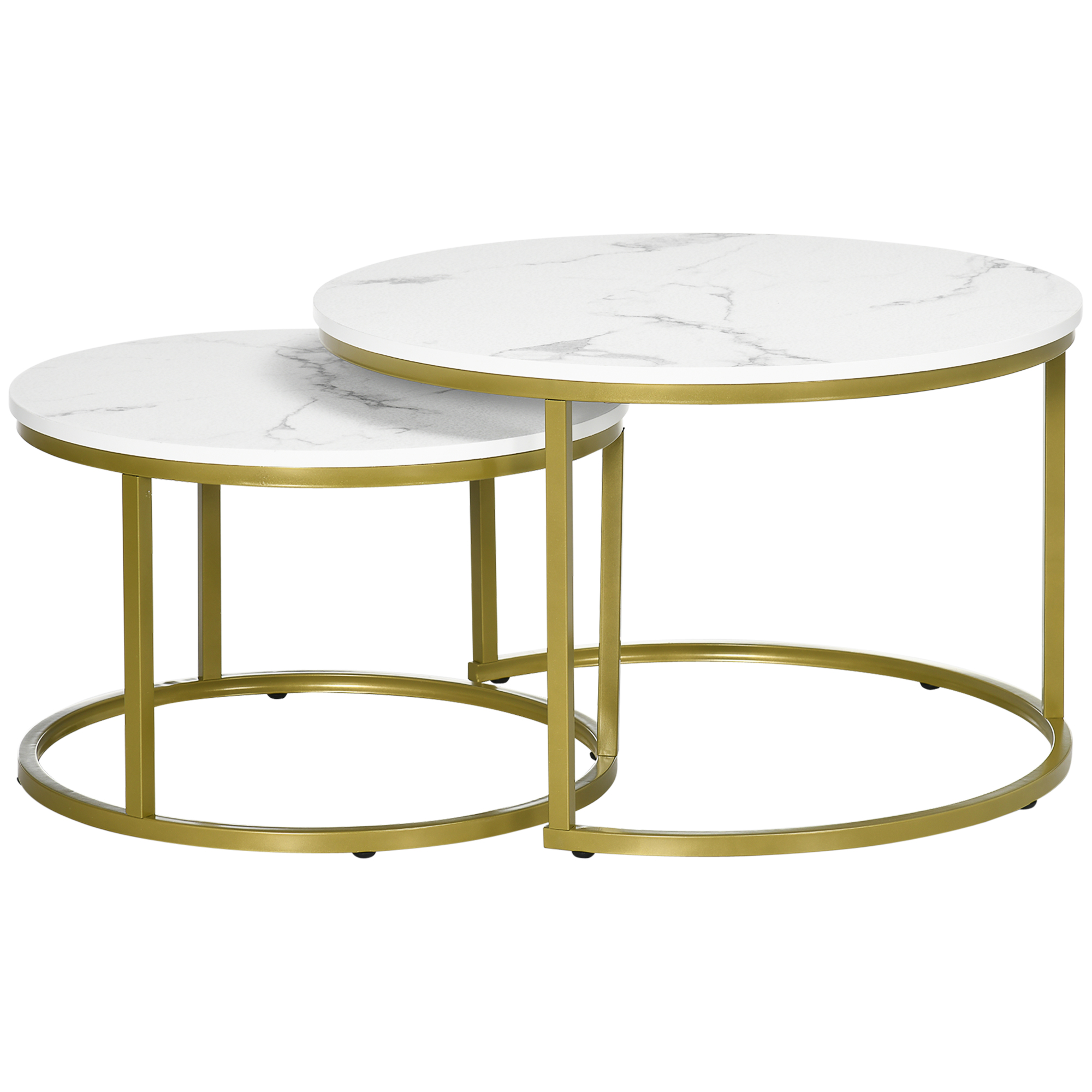 HOMCOM Round Nesting Tables Set of 2, Stacking Coffee Table Set with ...