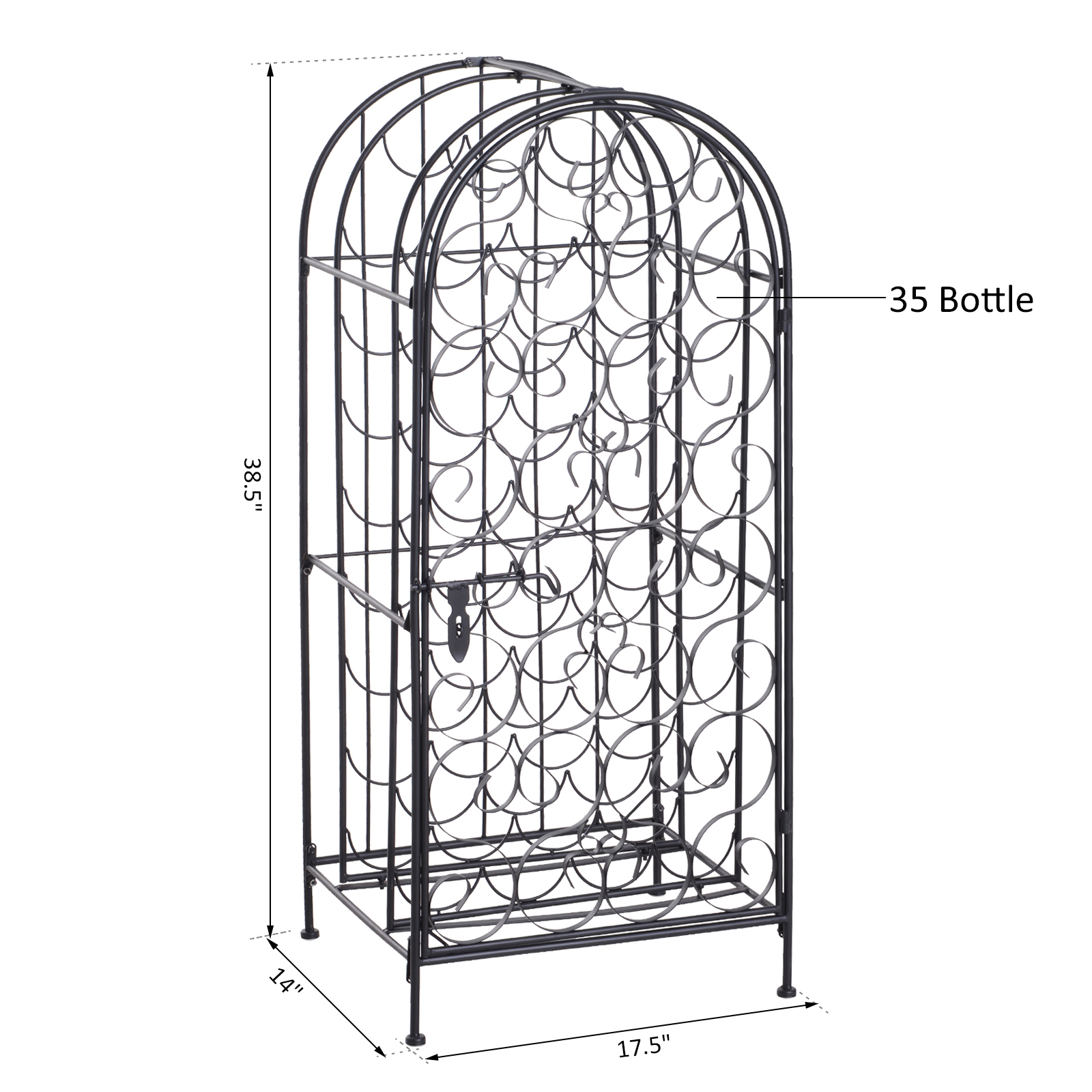 HOMCOM Wrought Iron Wine Rack Jail, Classic Black, for 35 Bottles, with Secure Lock | Aosom.com 1