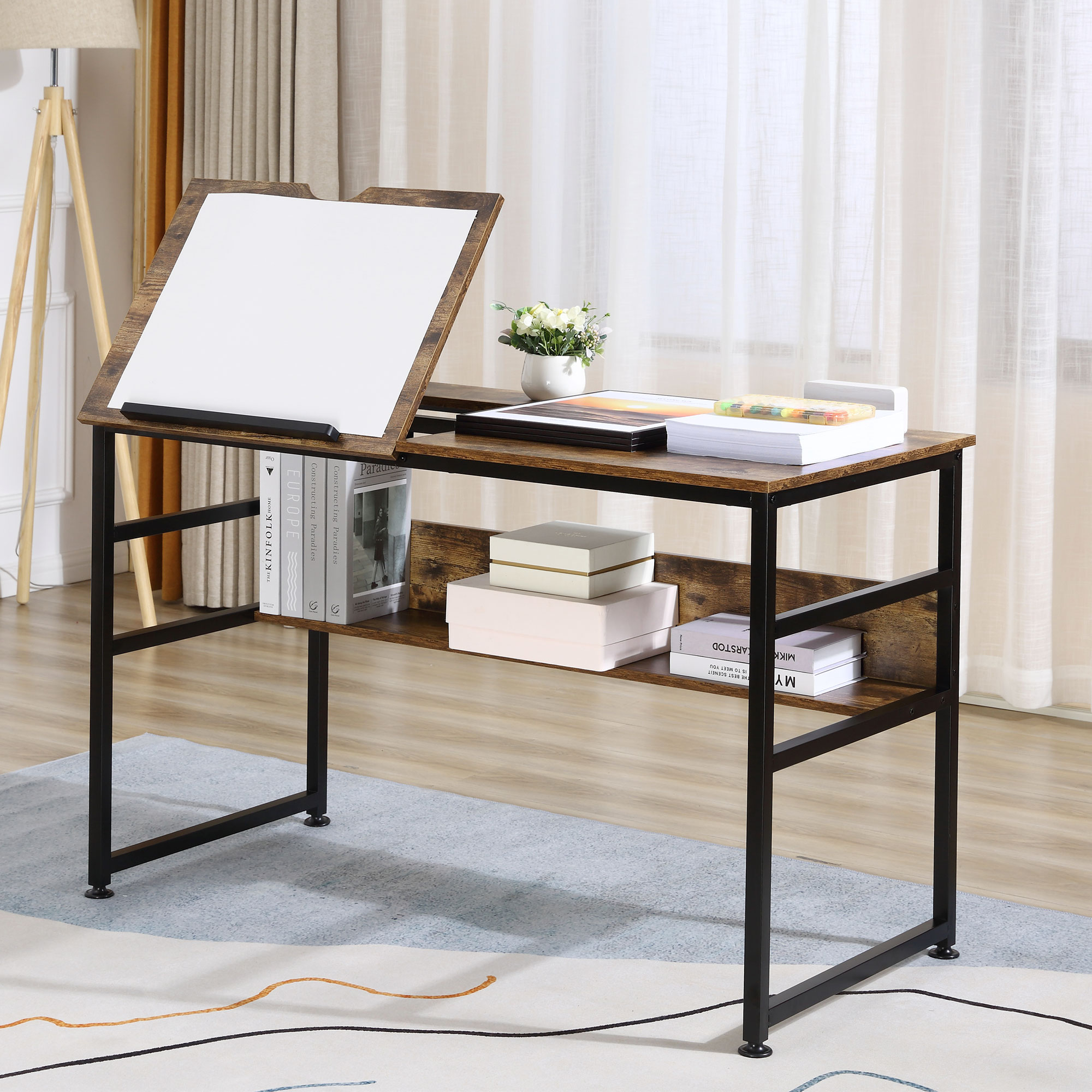 HOMCOM Multifunctional Adjustable Drafting Table Art Desk with 15-Level Tiltable Tabletop for Drawing Writing Aosom Canada