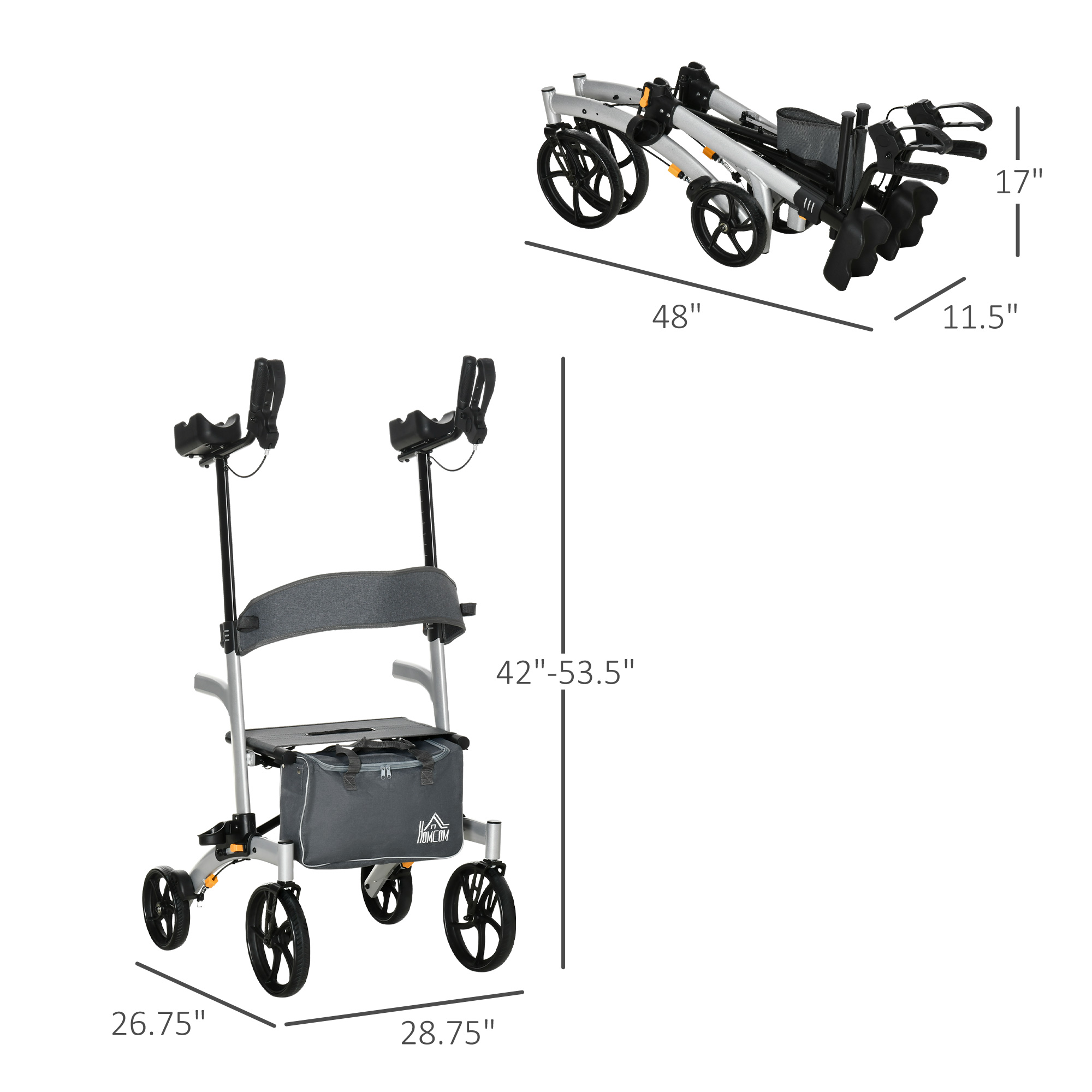 HOMCOM Aluminum Upright Walker with Seat for Seniors and