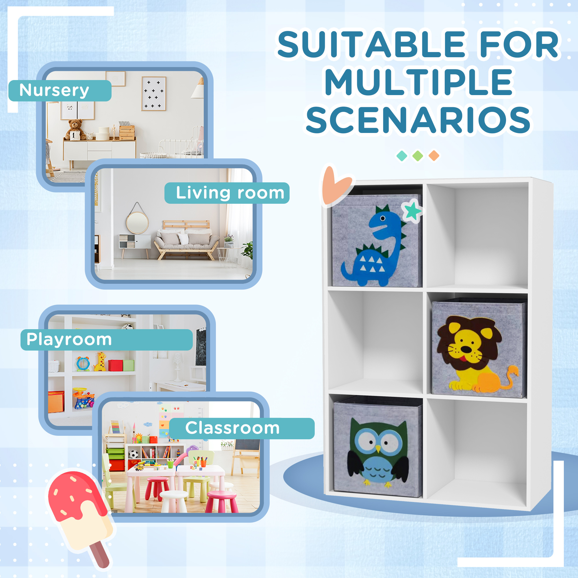 Qaba Multi-Bin White Toy Organizer, 6 Bin Storage System for Kid's Room, 24.25"x11.75"x36" | Aosom.com 6