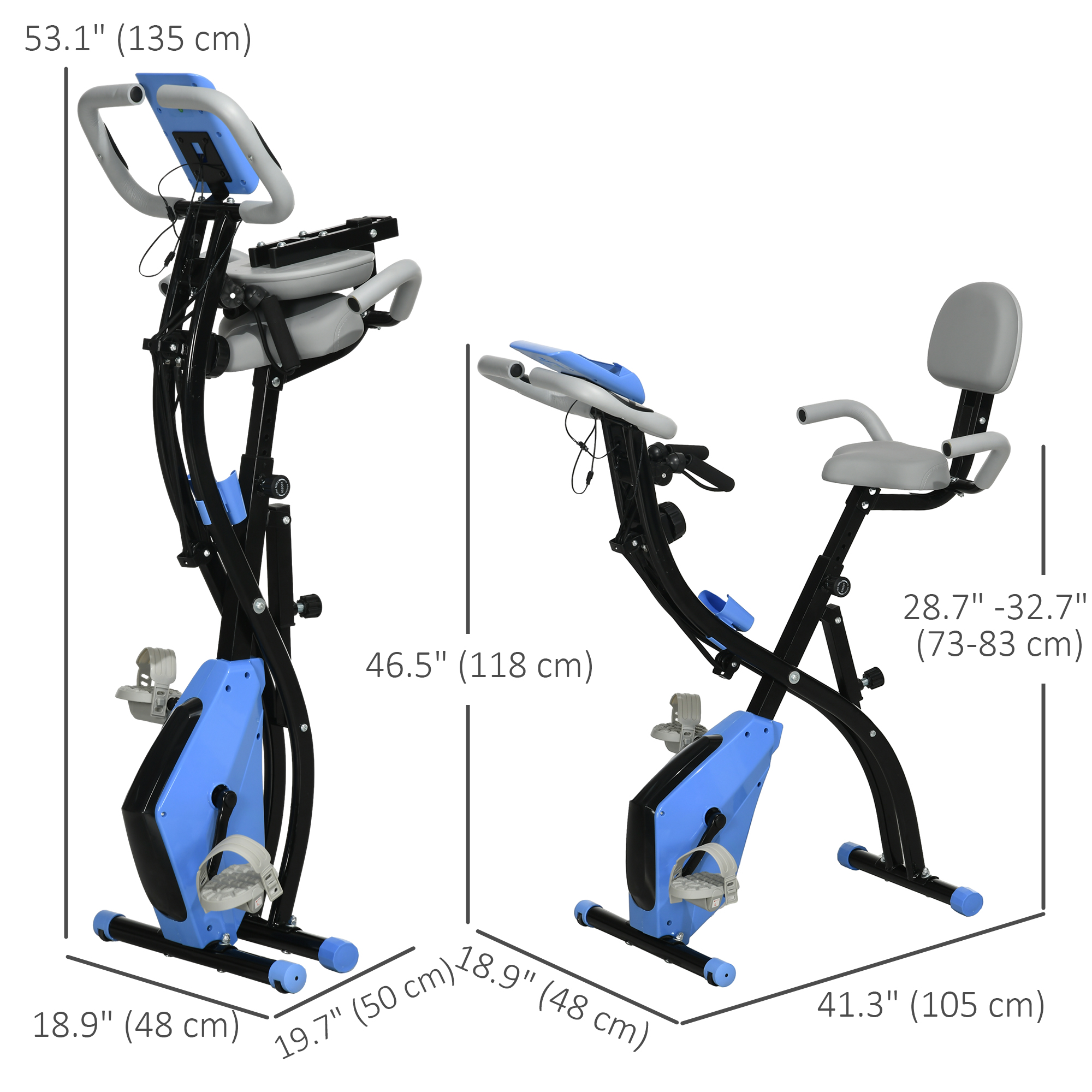 Soozier in Folding Exercise Bike, Foldable Stationary Bike with 8-Level  Magnetic Resistance, Adjustable Seat, Blue